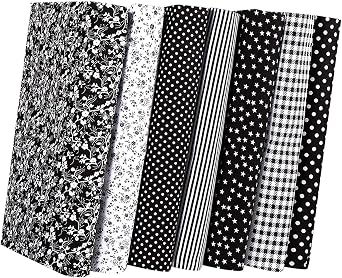 Cotton Craft Fabric Bundle Patchwork,Fabric Fat Quarters Bundles 7PCS 50 x 50cm Sewing Patchwork Different Pattern Cloths DIY Scrapbooking Artcraft Black