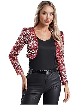 Amazon.com: Freebily Women's Shiny Sequin Jacket Long Sleeve