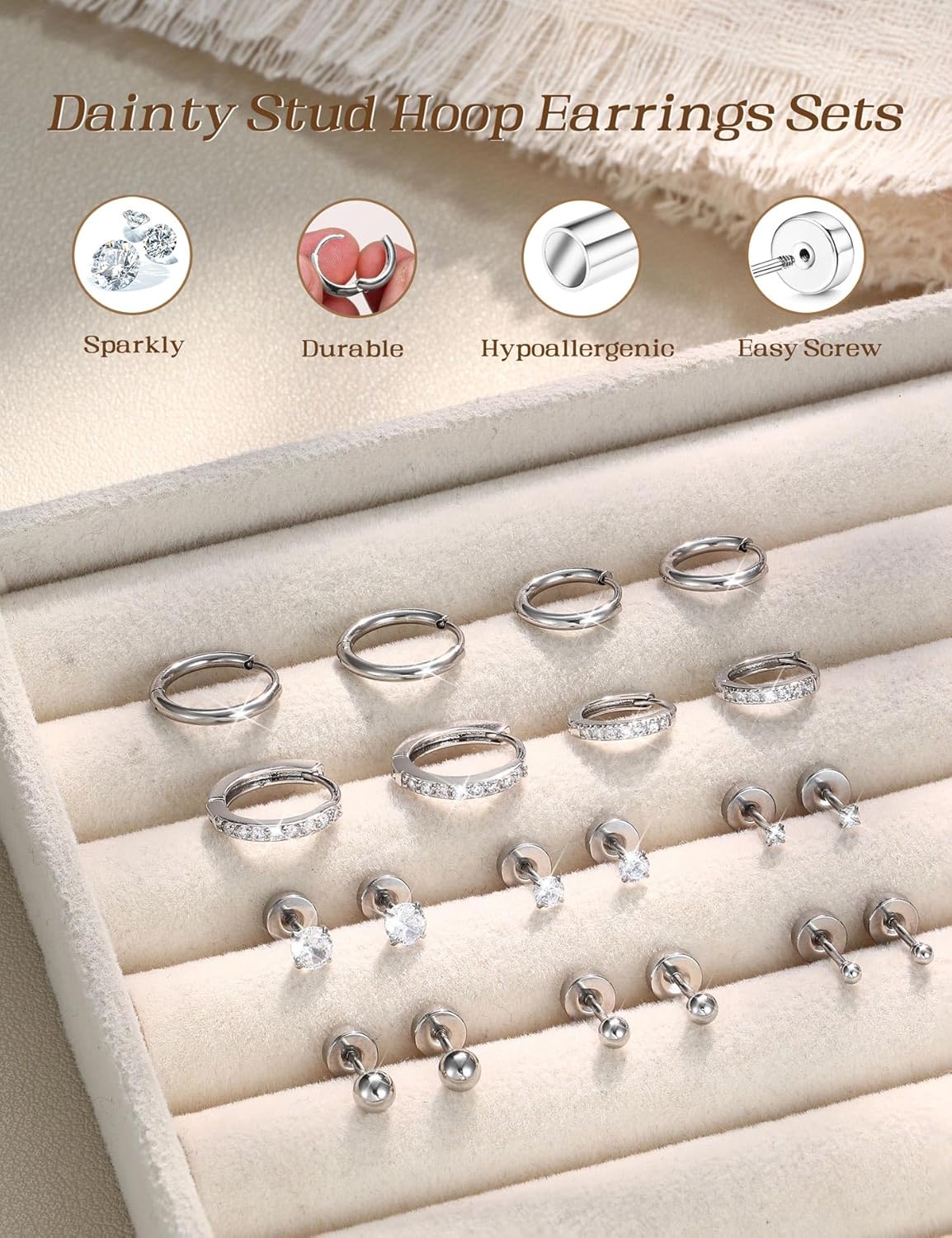 Jstyle 14K Gold Plated Stud Hoop Earrings for Women Hypoallergenic Surgical Steel Earring Stacks Silver Flat Back Earrings Trendy CZ Small Helix Cartilage Earring Sets for Multiple Piercing Jewelry - Image 7