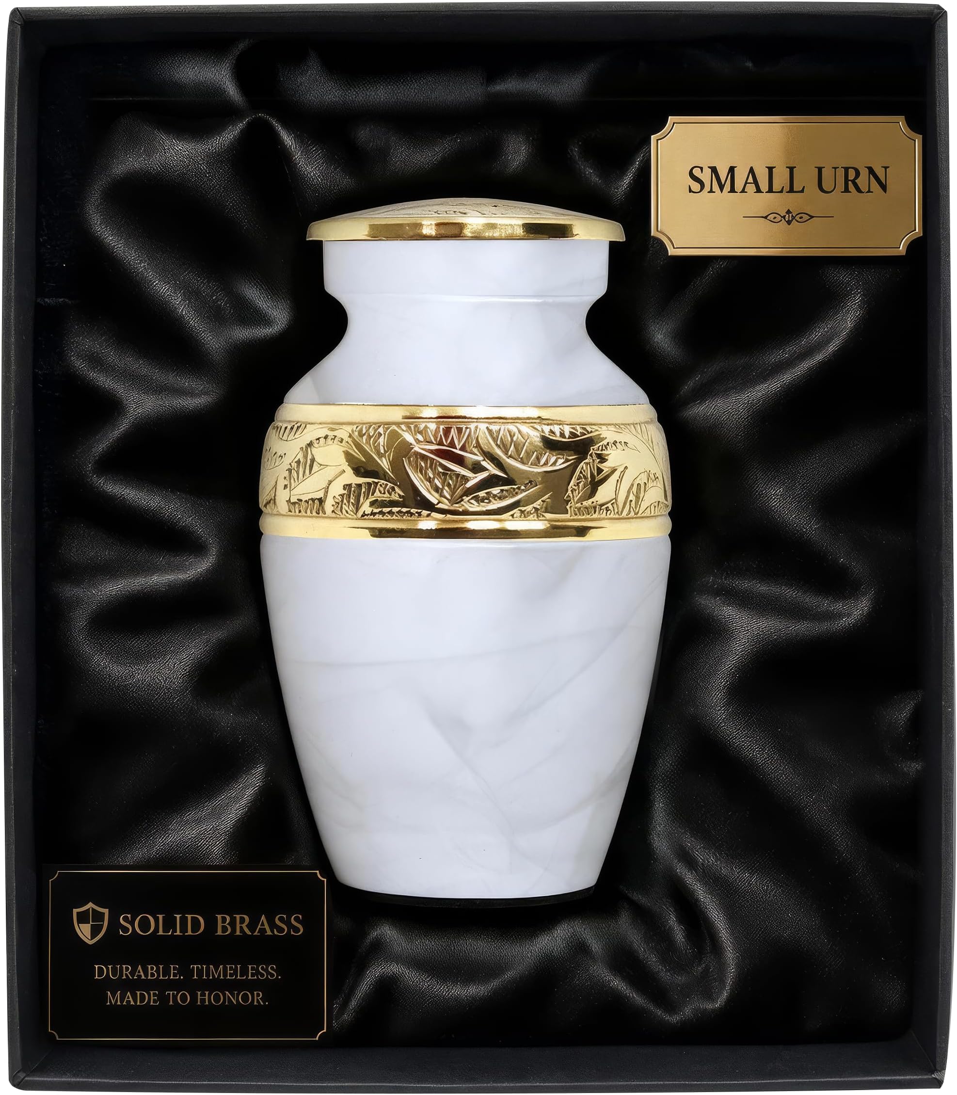 White Keepsake Urn - Mini Urns For Human Ashes Keepsake - Memorial Urns for Ashes Adult Small with Black Box - Honour Your Loved One with White Small Ashes Urn