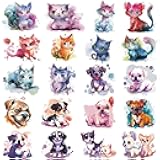 Hohamn Watercolor Puppy and Kitten Temporary Tattoos for Kids, 10 Sheets Cute Watercolor Dog Cat Pet Tattoos Birthday Party Supplies Gifts Decoration