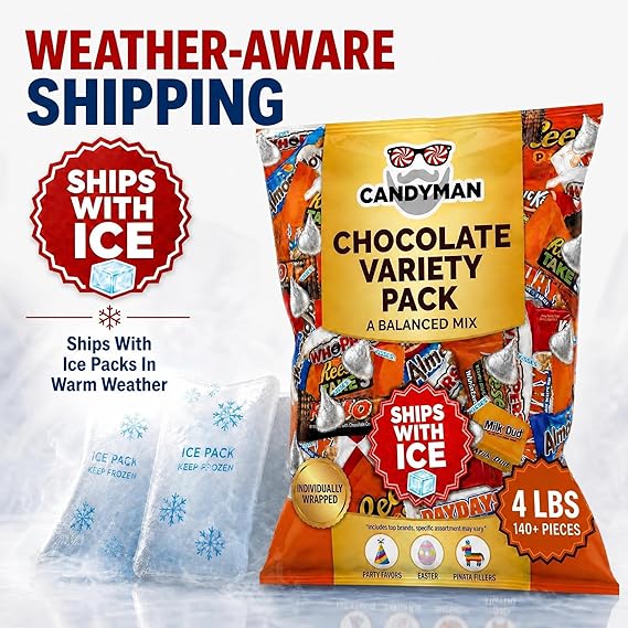 CANDYMAN 4 lb Assorted Chocolate Candy Variety Pack, Bulk Chocolate Individually Wrapped, Candy & Holiday Treats, Father's Day, Ship with Ice