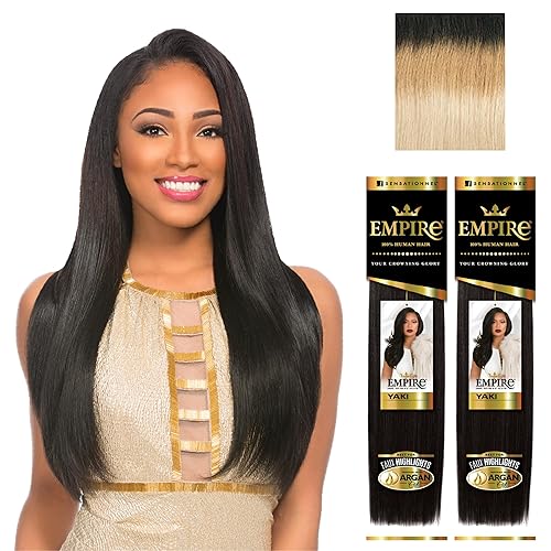 Sensationnel Empire Yaki - Extensiones de cabello humano virgen Yaki con textura Yaki para tejer y coser en estilos – Liso Yaki paquete de 2