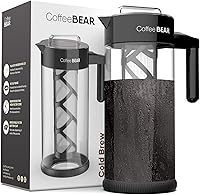COFFEE BEAR Cold Brew Coffee Maker - 1.3L Borosilicate Glass Pitcher, Reusable Mesh Filter, Dishwasher Safe Iced Tea Brewer