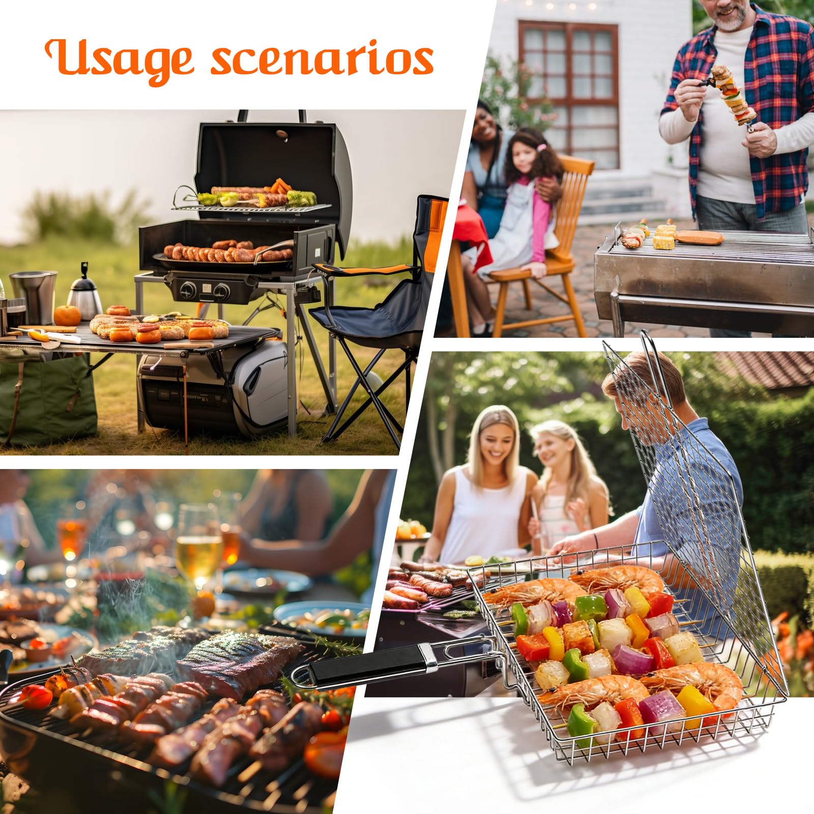 Lot de 2 paniers de barbecue en acier inoxydable - Support pour poisson - Panier à légumes et viande - Pour barbecue, camping et barbecue en plein air