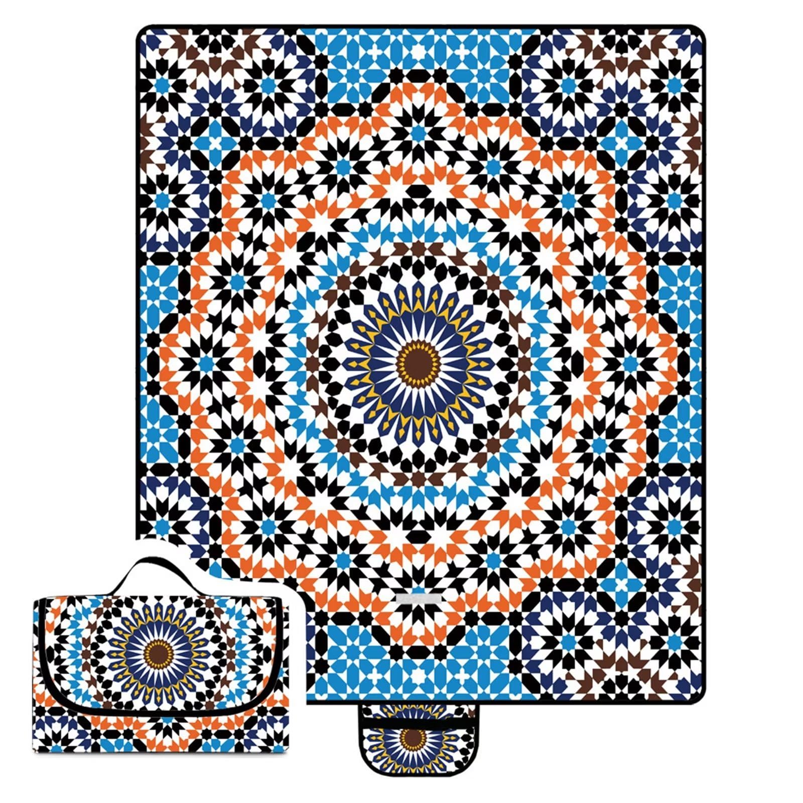 Manta de Picnic al Aire Libre, 150x200cm Alfombras de Playa, Mantas para pícnic Impermeable Prueba Arena Manta de Playa Plegable Portátil para Aire Libre Jardín Acampar Mantas Pícnic Mandala Azul