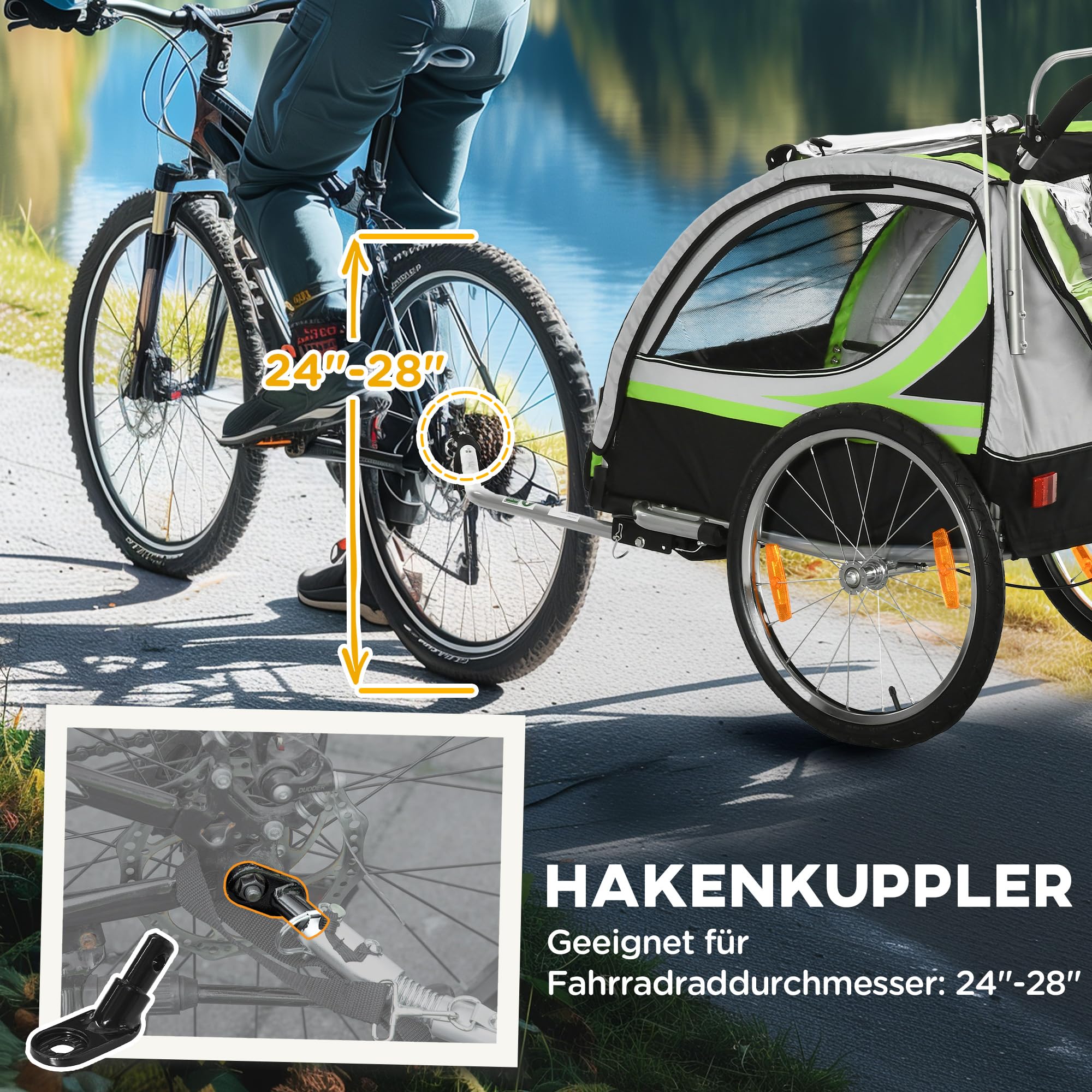 Carrello Trasporto 2 In 1 HOMCOM: Rimorchio Bici E Carrello Spesa Pieghevole | Capacità 55L, Portata 24,3 Kg, Telaio Alluminio