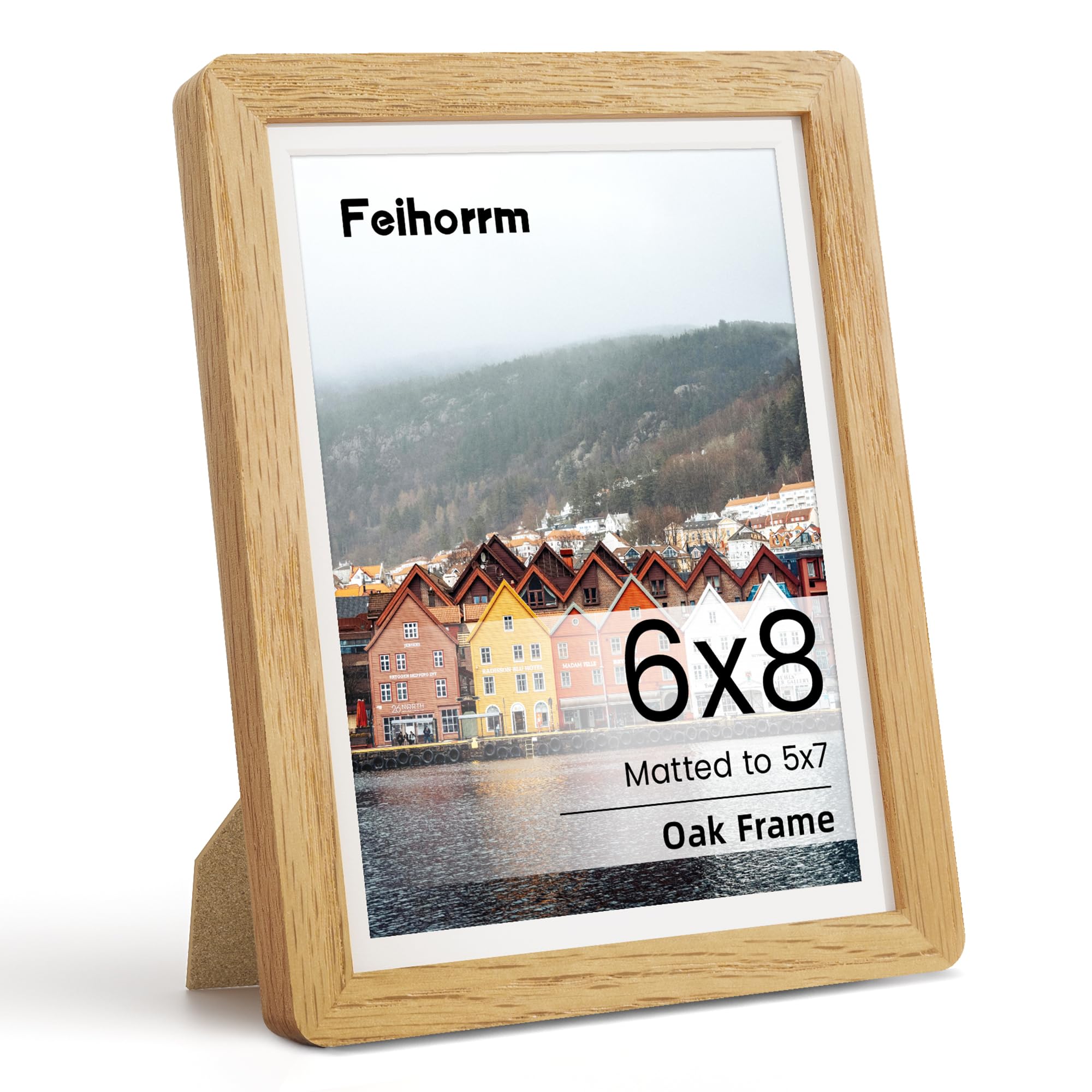 6x8 Picture Frame Natural Oak Solid Wood Photo Frame with HD Tempered Glass, Handcrafted Wooden Rounded Corner 6x8 Collage Frame Matted to 5x7 Photo Frame, Wall or Tabletop Decor — image 1