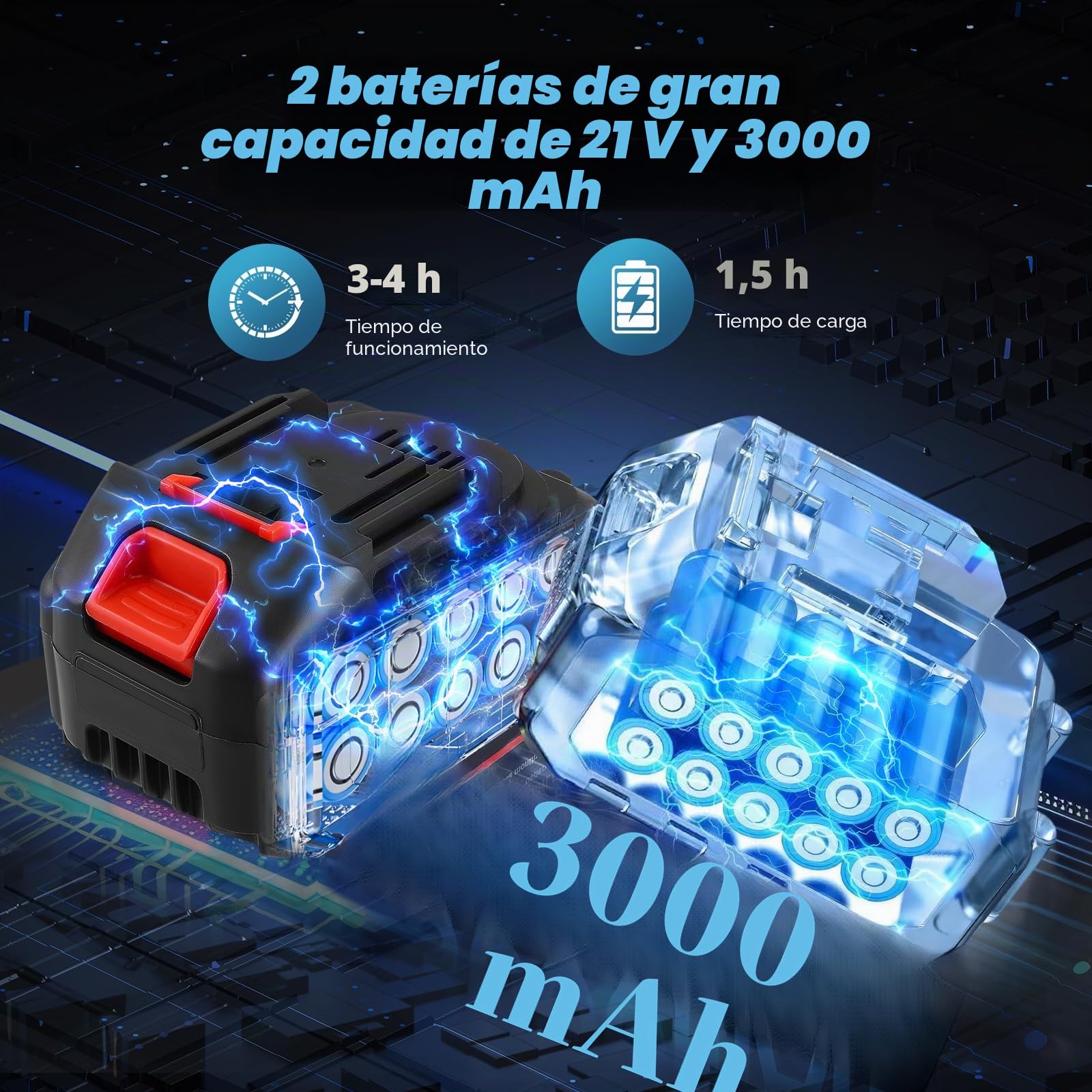 Élagueuse sur perche sans fil 2-en-1 | Perche télescopique de 2,3 m | Écran LCD | 2 batteries 21 V 3,0 Ah | Diamètre de coupe de 40 mm | Compatible Makita | Élagueuse sans fil (2 IN 1)