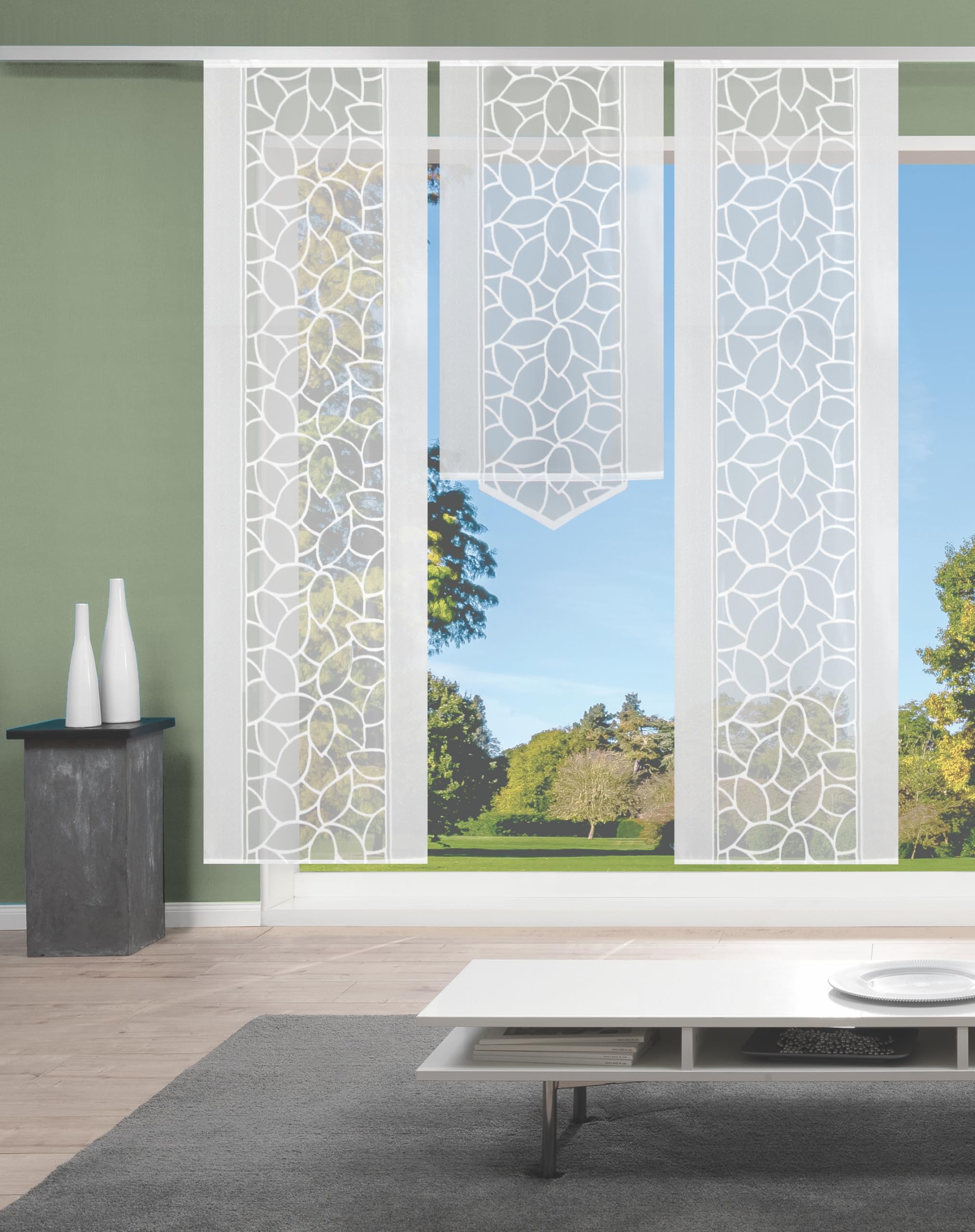 Home Fashion 3er-Set SCHIEBEGARDINEN Jacquard, weiß, : 2X 225x57 cm + 1x 145x57 cm