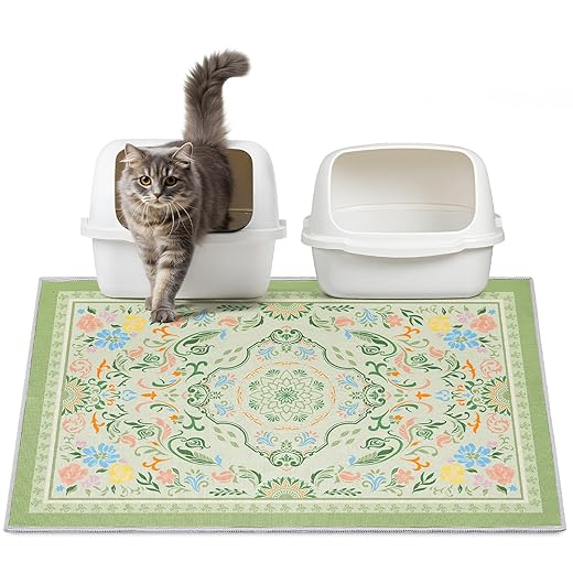 Washable Cat Litter Mat 33"x22" with Non-slip Bottom Waterproof Litter Box Mat Easy to Clean Litter Trapping Mat for Kitty