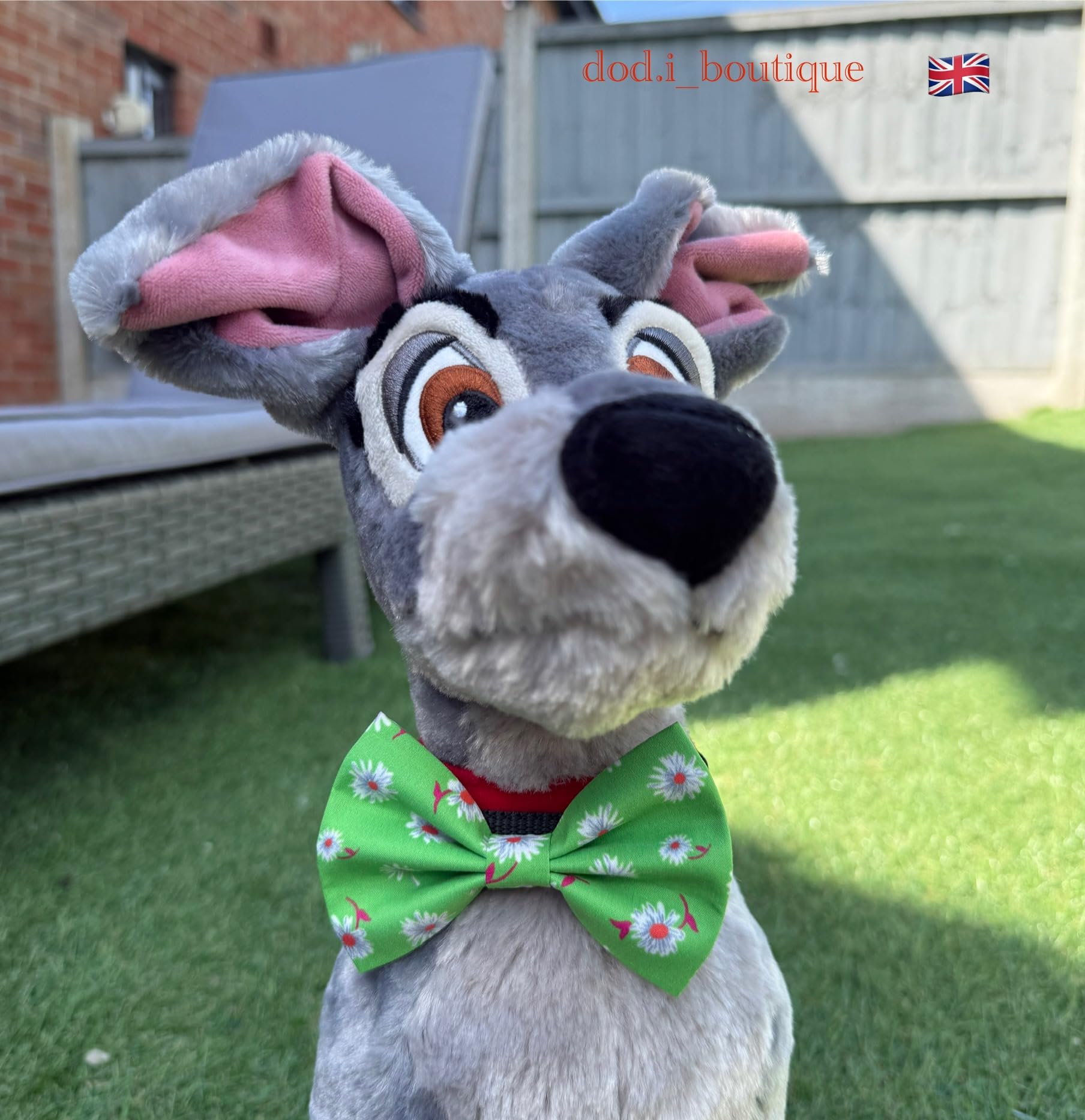 New Dogs Bow Tie Bowtie Summer Flowers red pink blue flower Elastic Band attach COLLAR ACCESSORY Handmade UK (Green flowers Medium) - Image 3