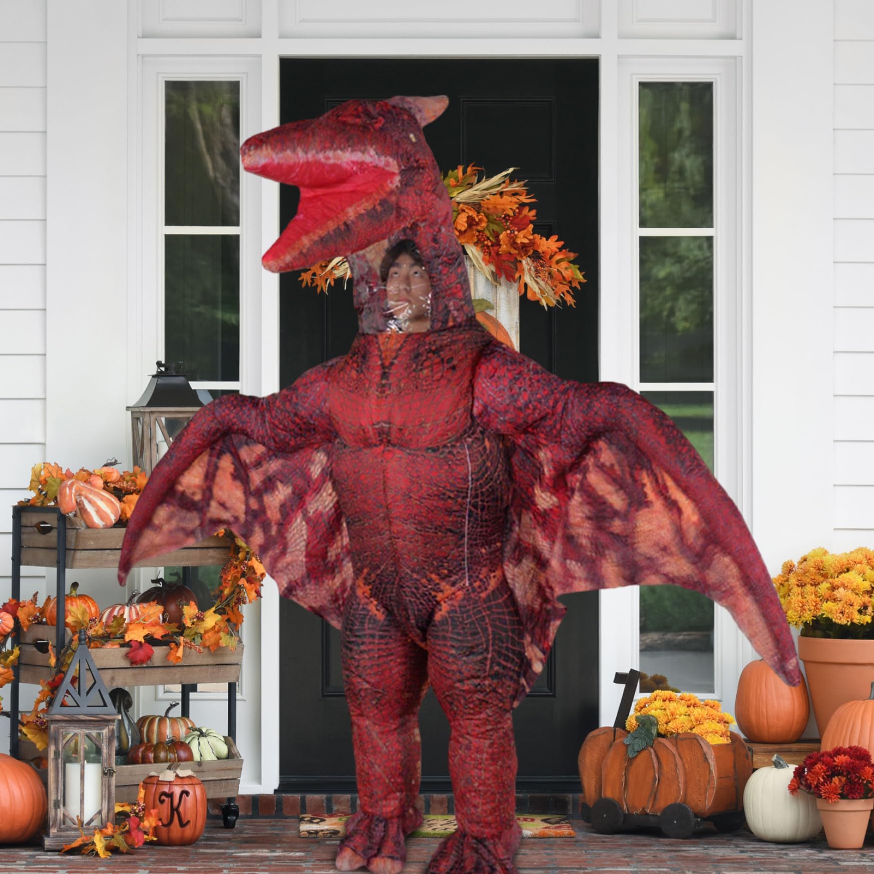 Gcroet Disfraz de Dinosaurio Pterodáctilo Rojo Disfraz de Dinosaurio Inflable Divertidos Disfraces de Halloween para Fiesta Halloween Cosplay...