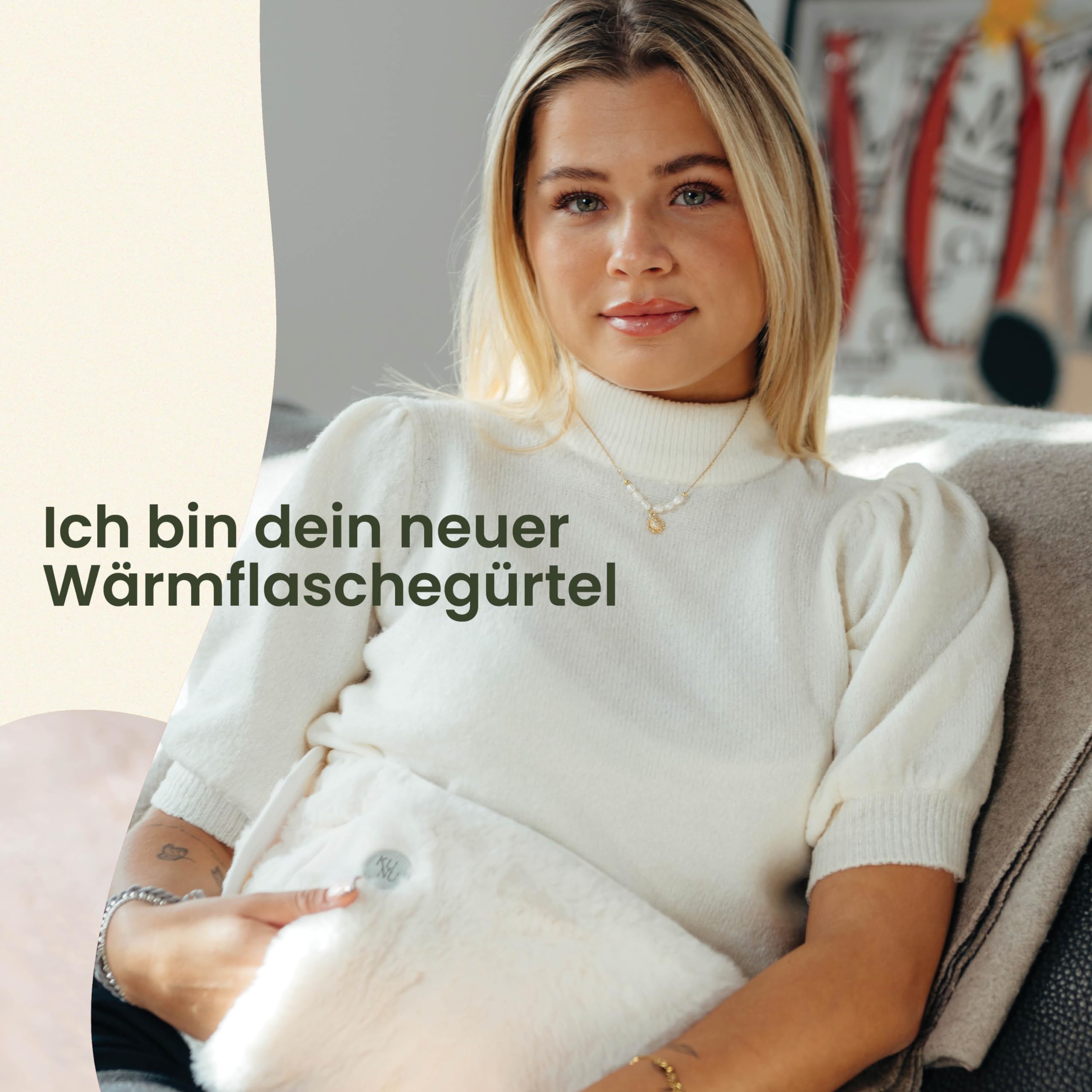 KUNU® original Wärmflaschengürtel - Premium Wärmflasche Lang mit Gürtel zum umbinden - 130cm Perioden Wärmegürtel - Plüsch Wärmflasche mit Bezug - Wärmflasche Gürtel mit Geschenkverpackung