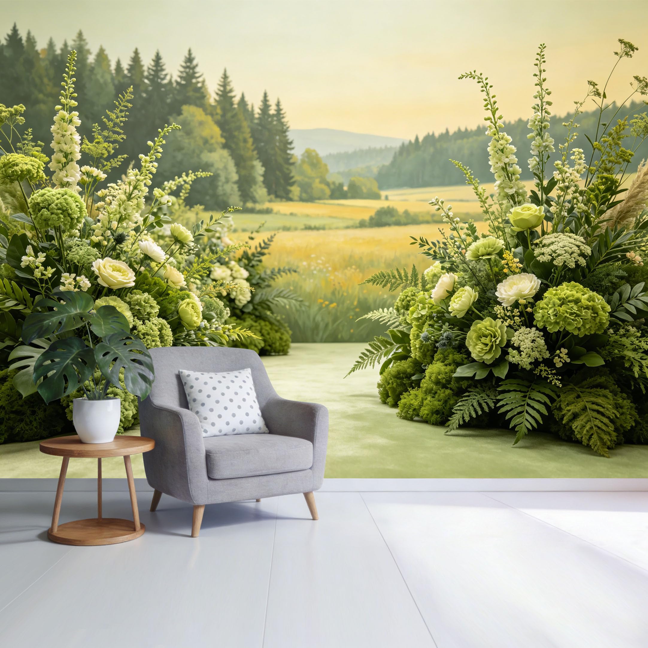 Custom Size Wall Mural Botanical Green Meadow Forest Landscape Floral Arrangement SelfAdhesive Wall Fabric Removable Wallpaper for Home Office Decor
