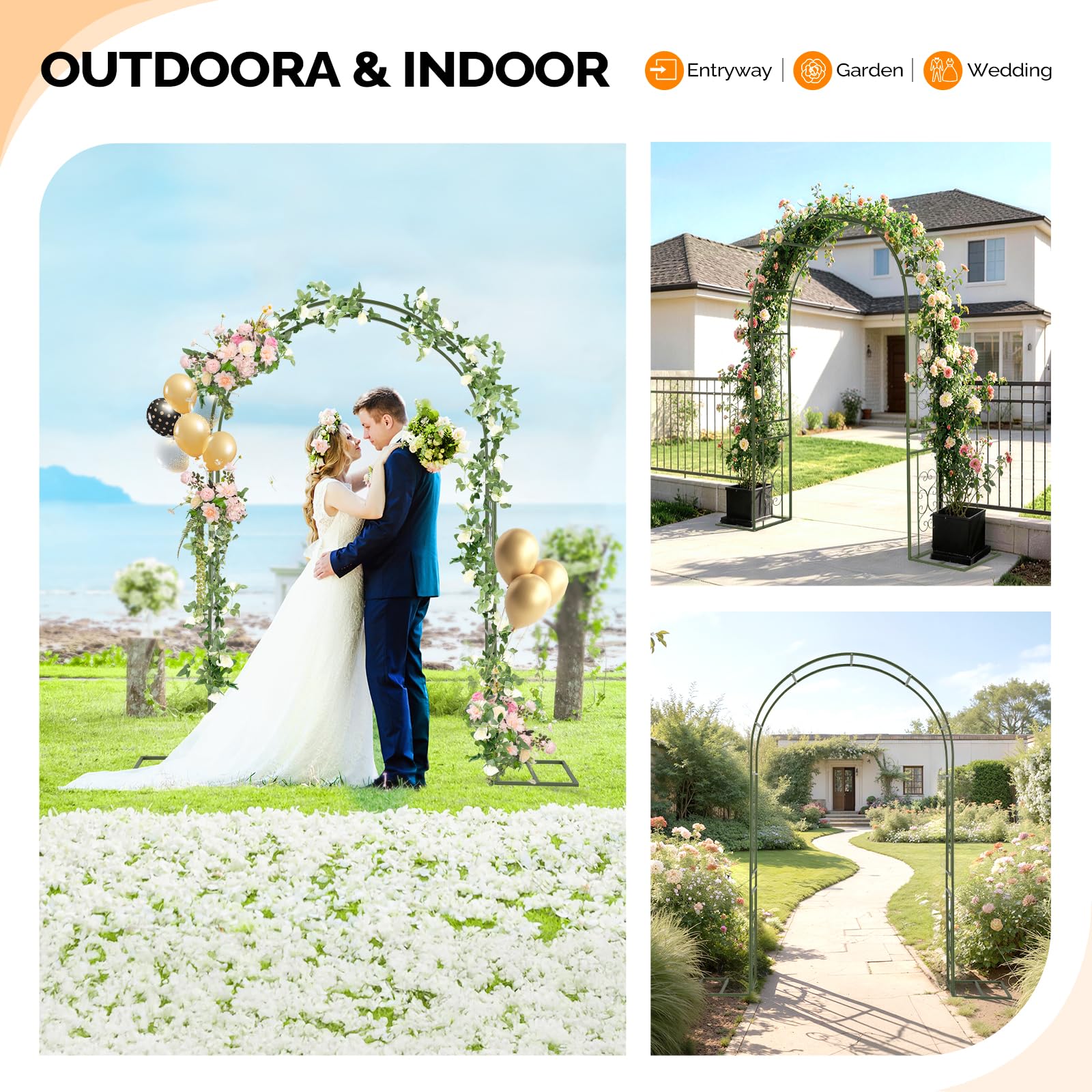 Bonnlo Rosenbogen aus Metall stabil,Rankgitter für Kletterpflanzen, Wetterfest Rankhilfe mit Kuppeldach, Torbogen für Garten,Rasen und Hochzeit,für Indoor&Outdoor (Grün&Herzmuster)