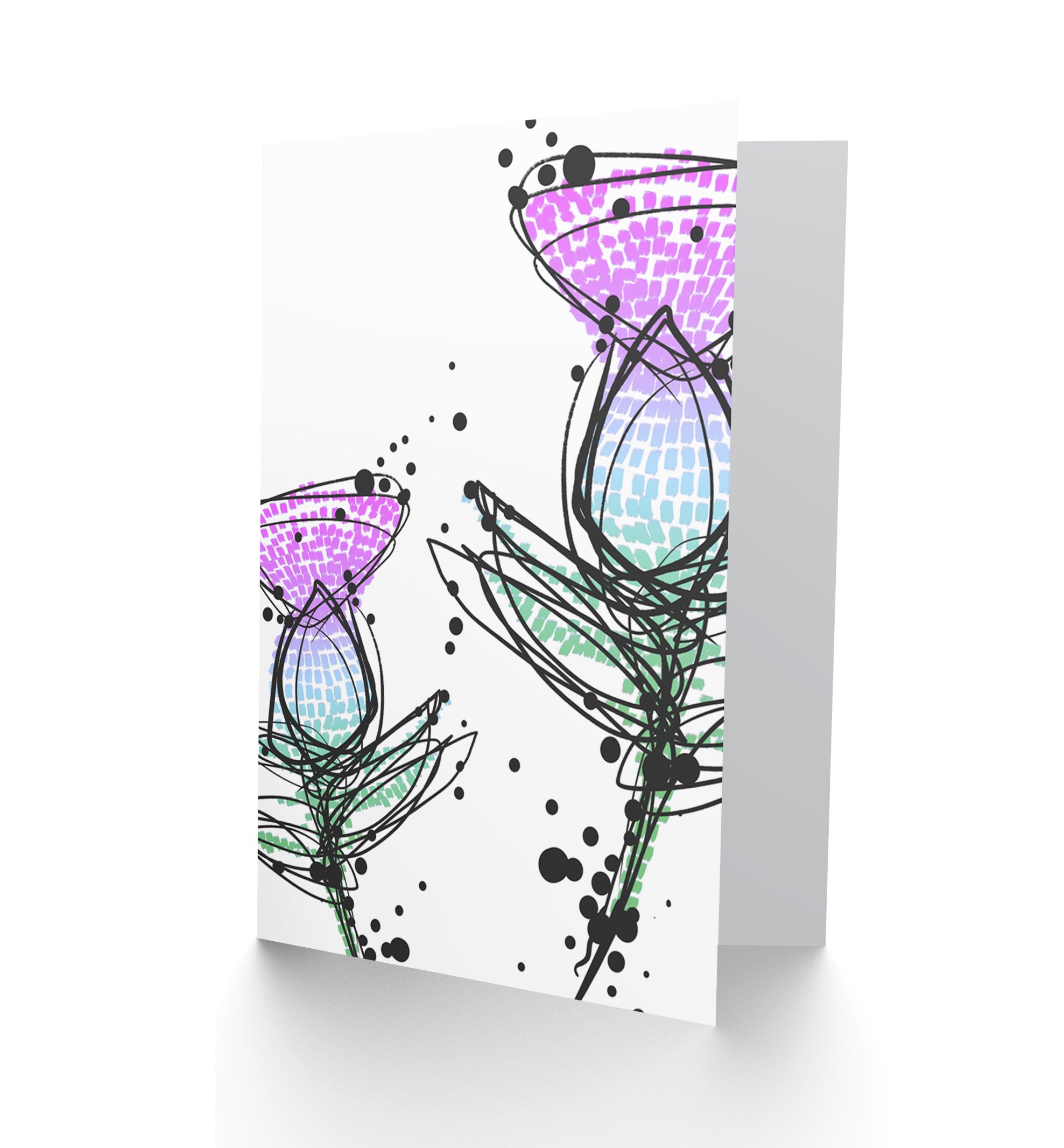 Wee Blue Coo Scottish Thistle Abstract Art Greeting Card