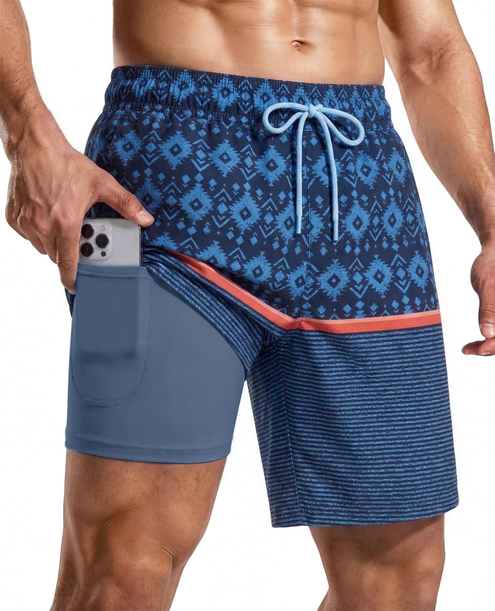 CoozySphere Men's Swimming Trunks with Compression Liner 2 in 1 Swim Shorts with Zipper Pockets Quick Dry Stretch
