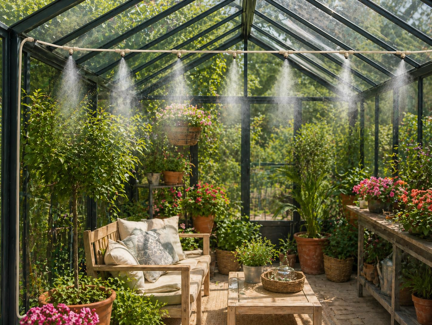 O'FRESH Nebulizador para Terraza 15m - Pérgola Parasol - Nebulización de exterior de alto rendimiento con 12 boquillas de acero inoxidable - 15 metros - Repele mosquitos y plagas voladoras