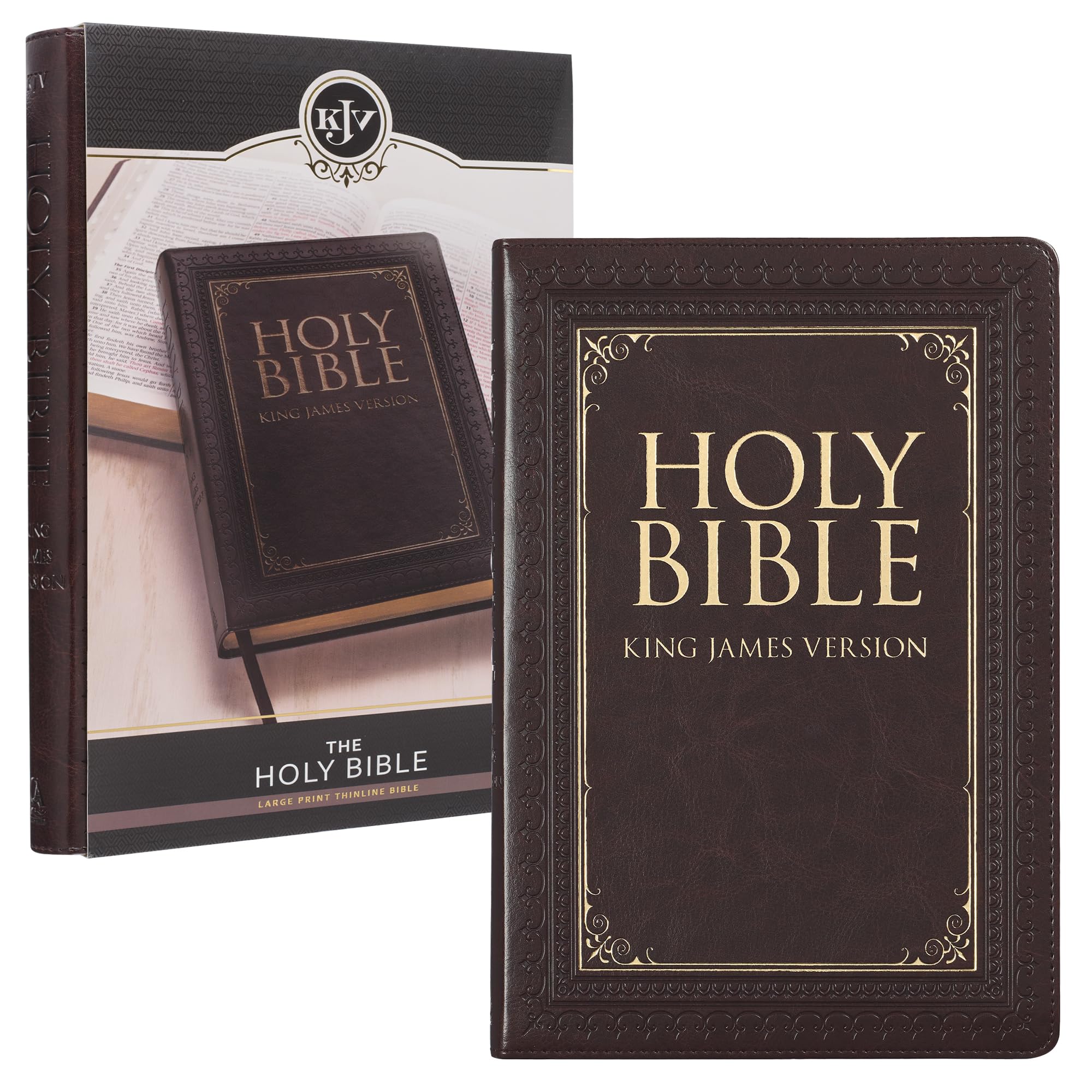 KJV Holy Bible, Thinline Large Print Faux Leather Red Letter Edition Thumb Index & Ribbon Marker, King James Version, Dark Brown (KJV Thinline LP Editions)