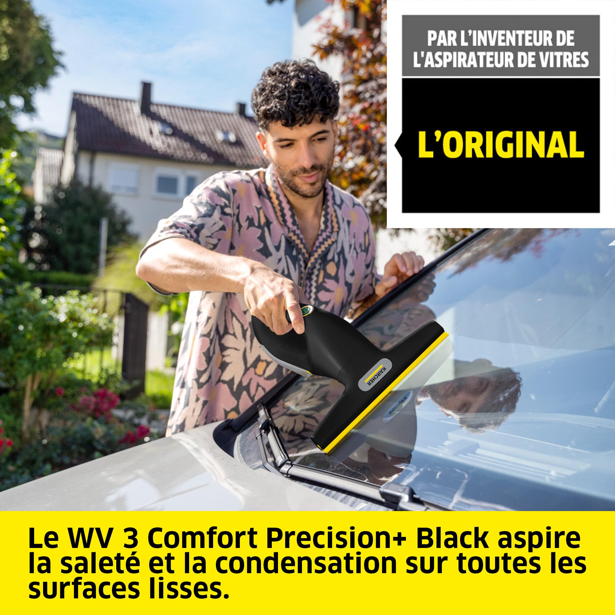 Kärcher nettoyeur de vitres sans fil WV 3 Comfort Precision+ Black, autonomie : 35 min, réservoir XXL : 200 ml, 2 buses d’aspiration, pulvérisateur, crochet de douche, nettoyant pour vitres 500 ml