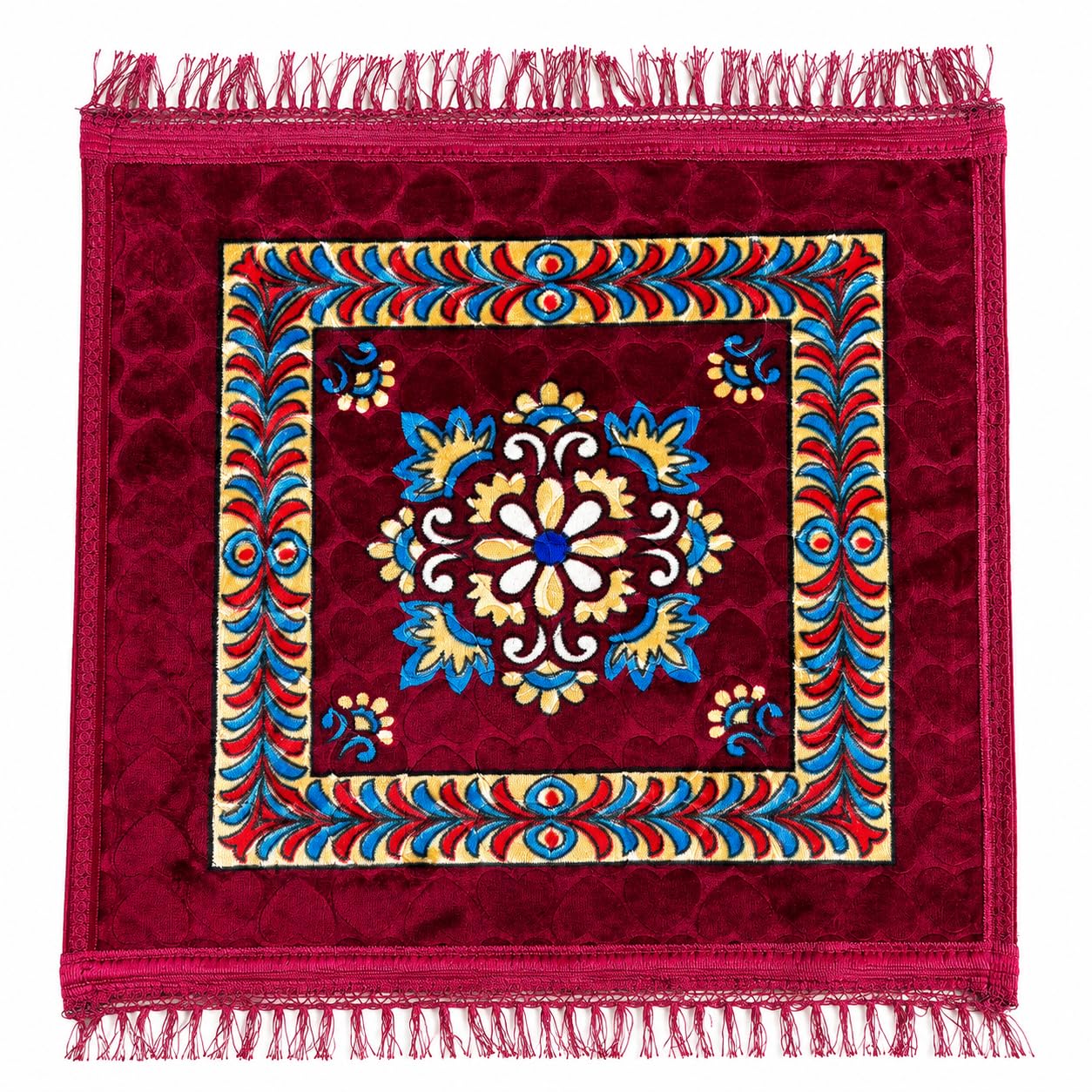 Premium Prayer Mat/Aasan for Home Temple & Meditation | Soft Velvet Touch Cushioned Pooja Mat with Tassels | Washable Floor Rug for Mandir, Yoga, Sitting Mat | 22 x 22 Inch-picture-15