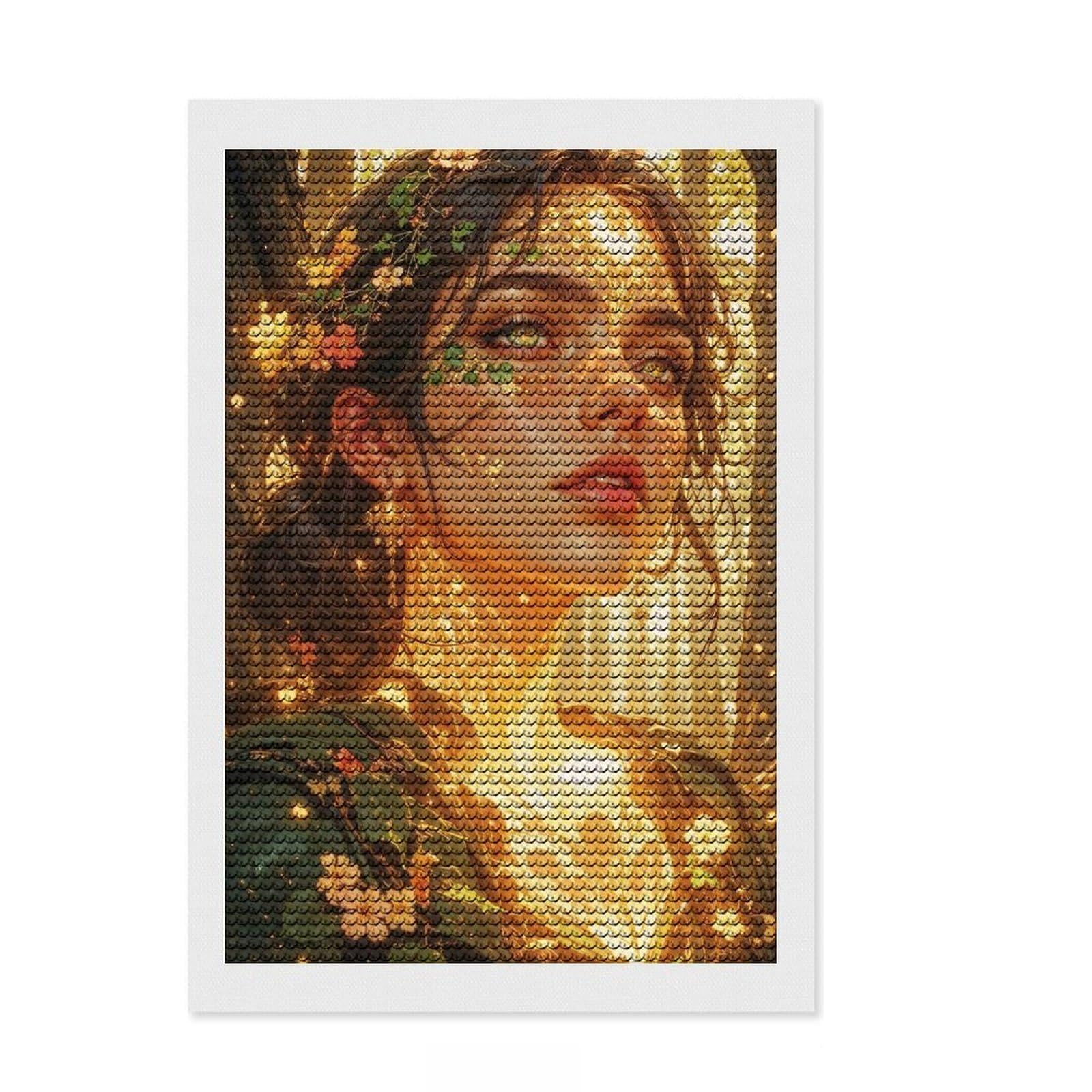 Junmoney Golden Forest Nymph Portrait Diamond Painting Set 8"x12", Printed Canvas, Finish and Display, Home Wall Decor, Gift Idea, Neat Printed Canvas
