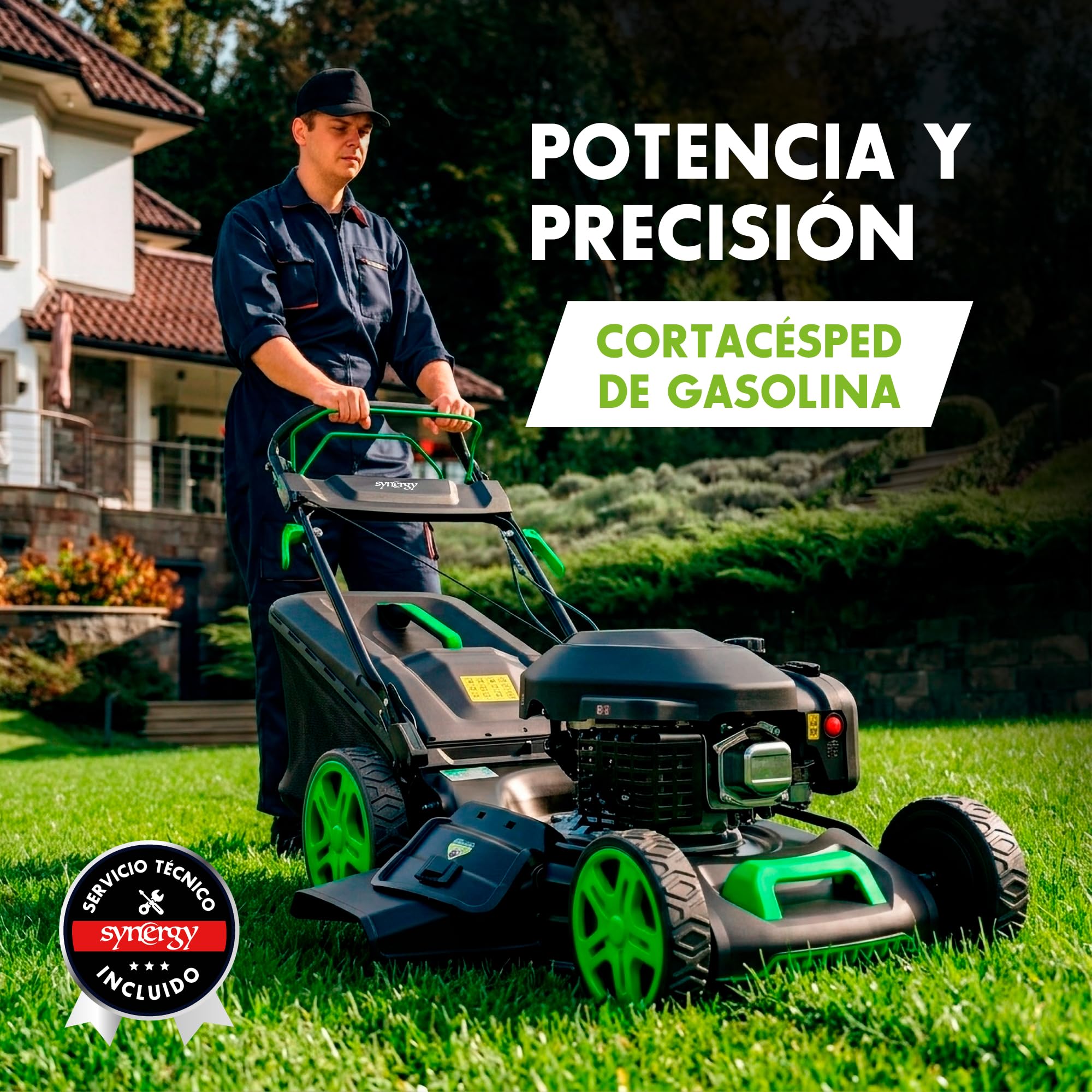 Cortacésped Gasolina autopropulsado 200cc 51 cm con Mulching y Saco 65l, chasis metálico Reforzado. Corta césped rápidamente sin Esfuerzo con su tracción Trasera. cortacésped Gasolina Profesional