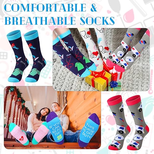 Miniatura 4 de 18 pares de calcetines de enfermera para mujer, calcetines novedosos con texto en inglés "If You Can Read This Nurse Is Off Duty", divertidos