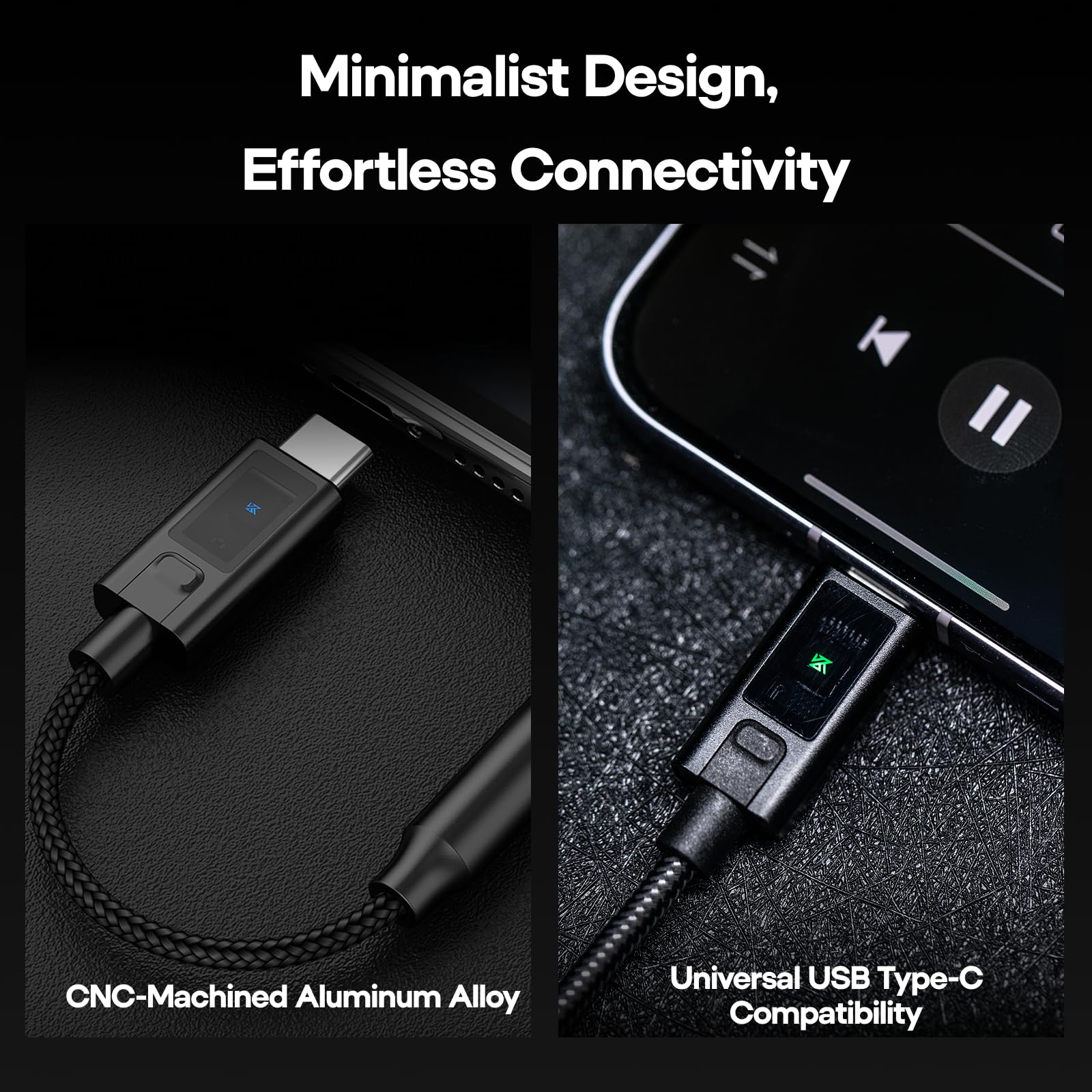 KZ AM02 Amplificateur de décodage DAC portable, adaptateur USB C vers audio 3,5 mm, câble tressé Kevlar durable mâle vers femelle avec accordage EQ professionnel à 4 étapes