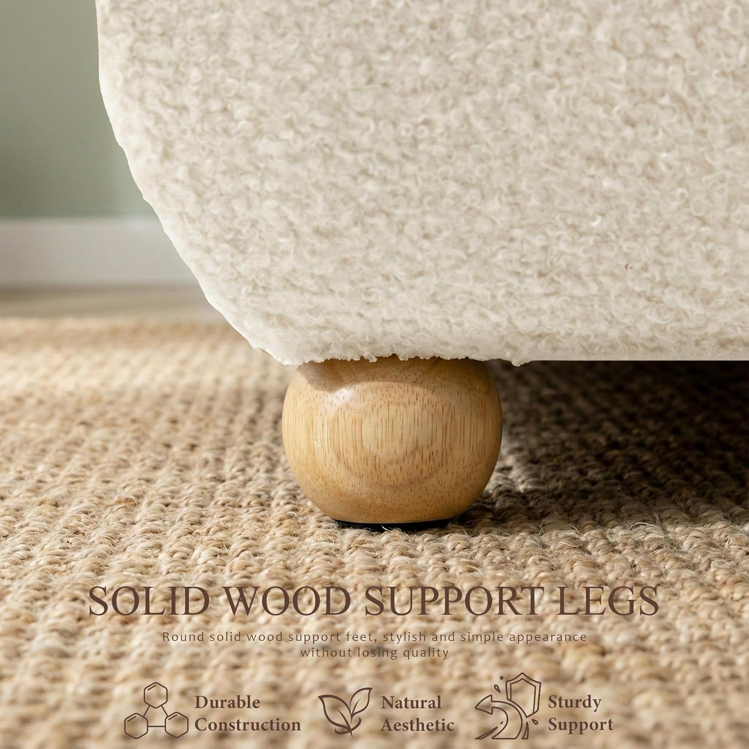 Brafab Cloud Queen Bed Frame, Boucle Upholstered Bedframe with Rounded Corners Headboard, Solid Wood Legs, Boho Soft Bedframe Easy Assembly, No Spring Box Needed, Beige