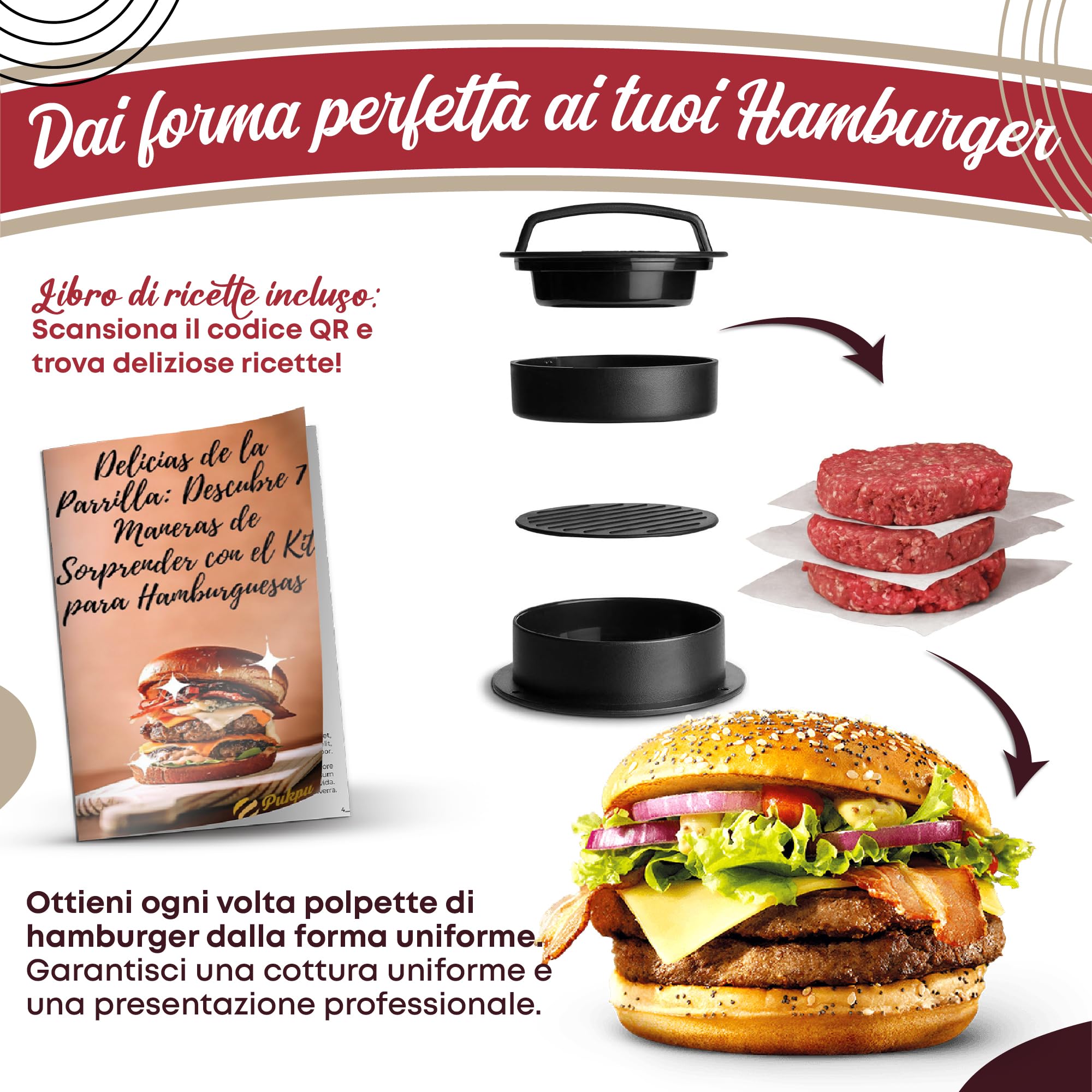 Kit Smash Burger – Pressa Hamburger, Spatola, Cloche e Accessori Piastra per Smash Burger e Hamburger Fatti in Casa