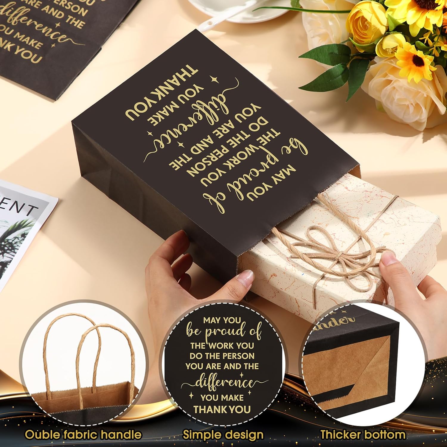 ReliThick 100 Pcs Employee Appreciation Gifts Bags Bulk Thank You Paper Bags May You Be Proud of The Work Inspirational Appreciation Gifts for Team Coworker Staff Teacher Nurse(Black) - Image 3