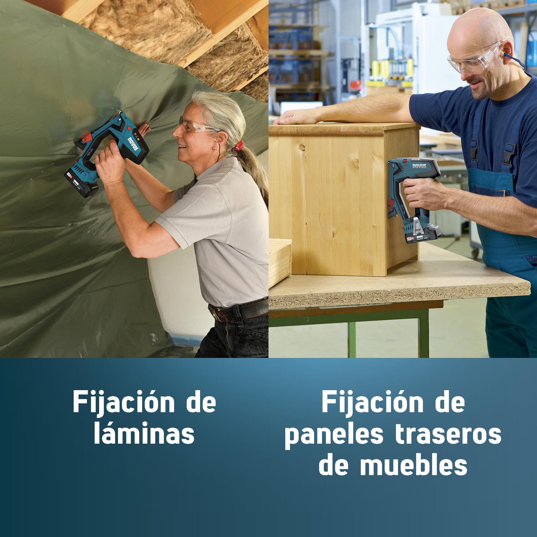 NOVUS TOOLS Juego de grapadora de batería J-551 con 9.800 grapas, para grapas de alambre plano de 6-14 mm y clavos de 16 mm, compatible con batería CAS de iones de litio de 18 V, sin batería