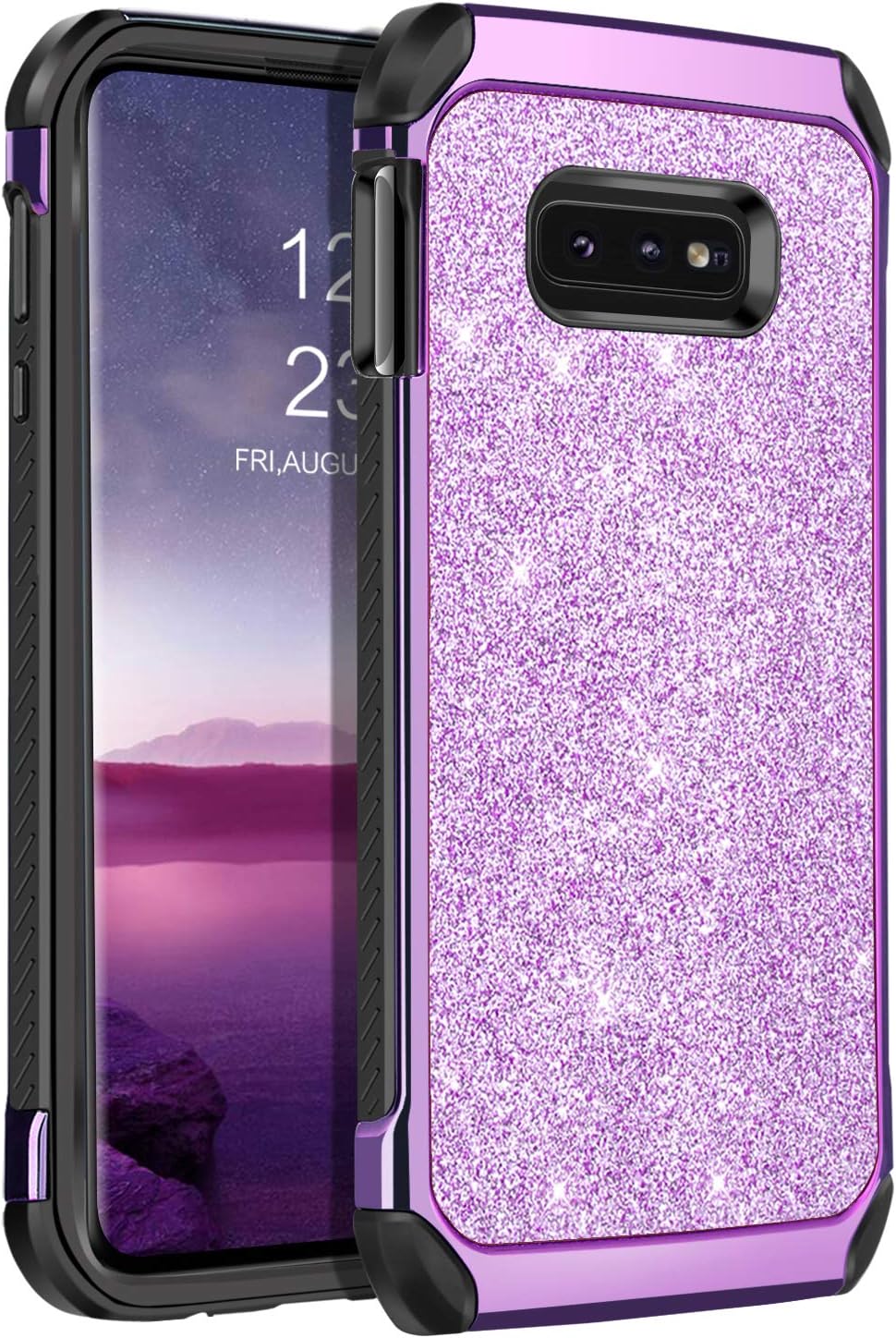 BENTOBEN Case for Galaxy S10e, Glitter Sparkle Bling Shockproof 2 in 1 Shiny Faux Leather Hard PC Soft Bumper Girl Women Protective Phone Cover for Samsung Galaxy S10e Purple