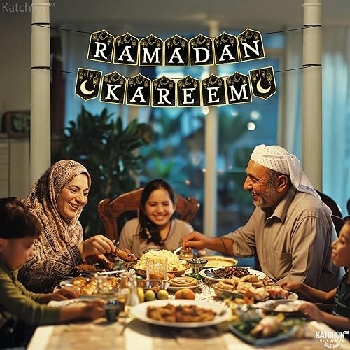 Miniatura 5 de KatchOn, Ramadan Kareem Banner - 10 pies, negro y dorado, cartulina, rectangular