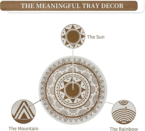 Miniatura 2 de Hanobe Bandeja decorativa para mesa de centro redonda bohemia para decoración del hogar, bandejas de madera de granja blancas, centro de mesa