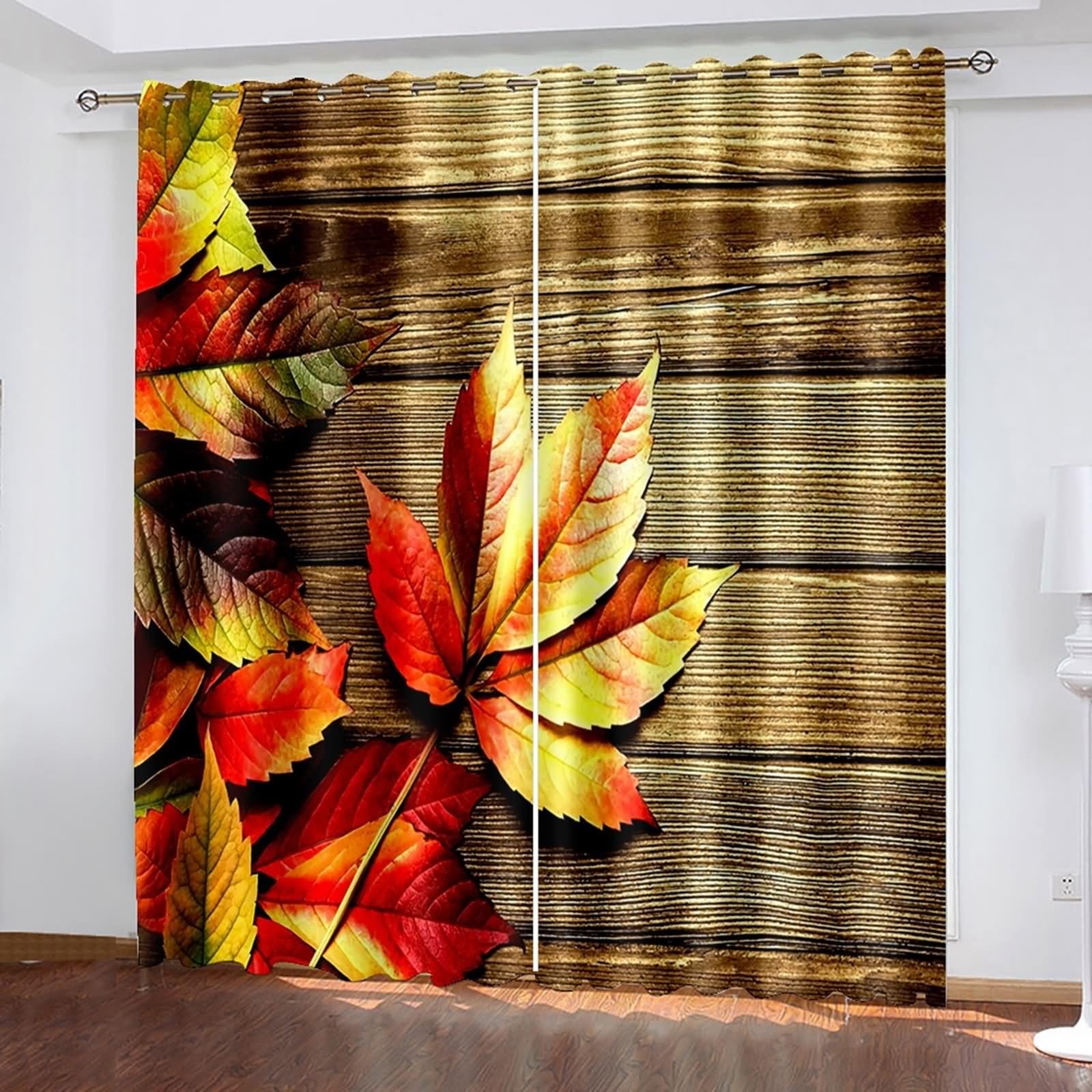 Juego de cortinas de cocina Bishilin, paneles texturizados con estampado de hojas y madera