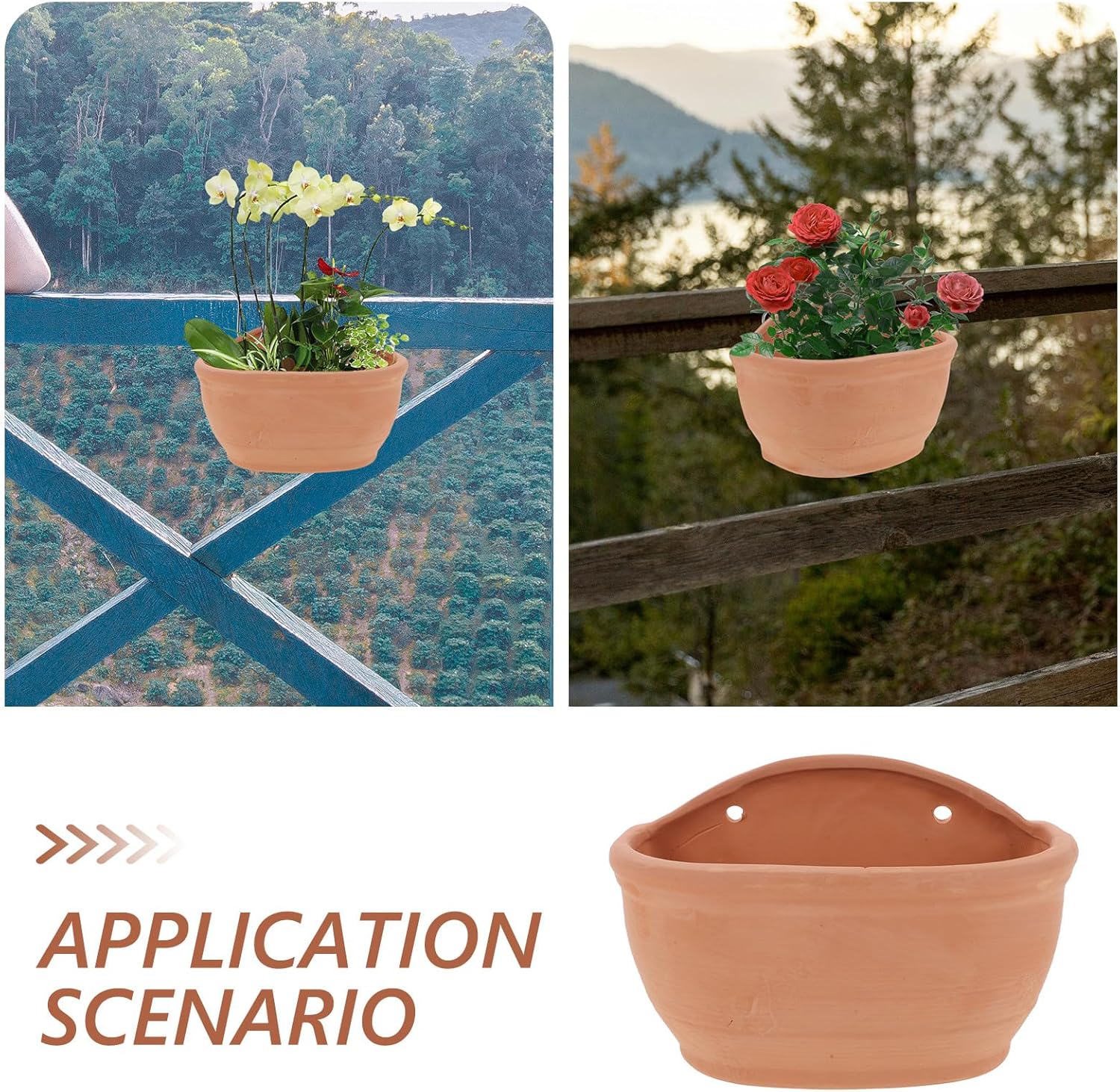 TEHAUX Terracotta Wall Planter Basket for Indoor Plants with Drainage Hole, Large Hanging Plant Pot with Hook for Succulent Garden and Home Balcony Decor