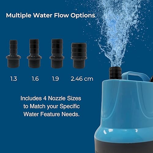 Miniatura 3 de Teamson Home Bomba de agua sumergible ajustable 1191 GPH de 100 W con un cable de alimentación de 6 pies y 4 boquillas diferentes para peceras,