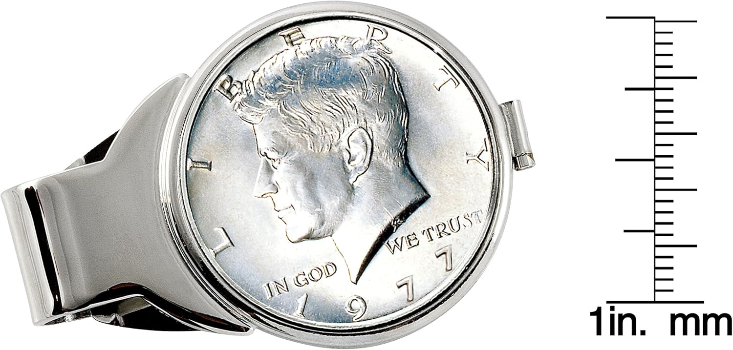 American Coin Treasures Coin Money Clip - JFK Half Dollar | Brass Moneyclip Layered in Silver-Tone Rhodium | Holds Currency, Credit Cards, Cash | U.S. Coin | Certificate of Authenticity