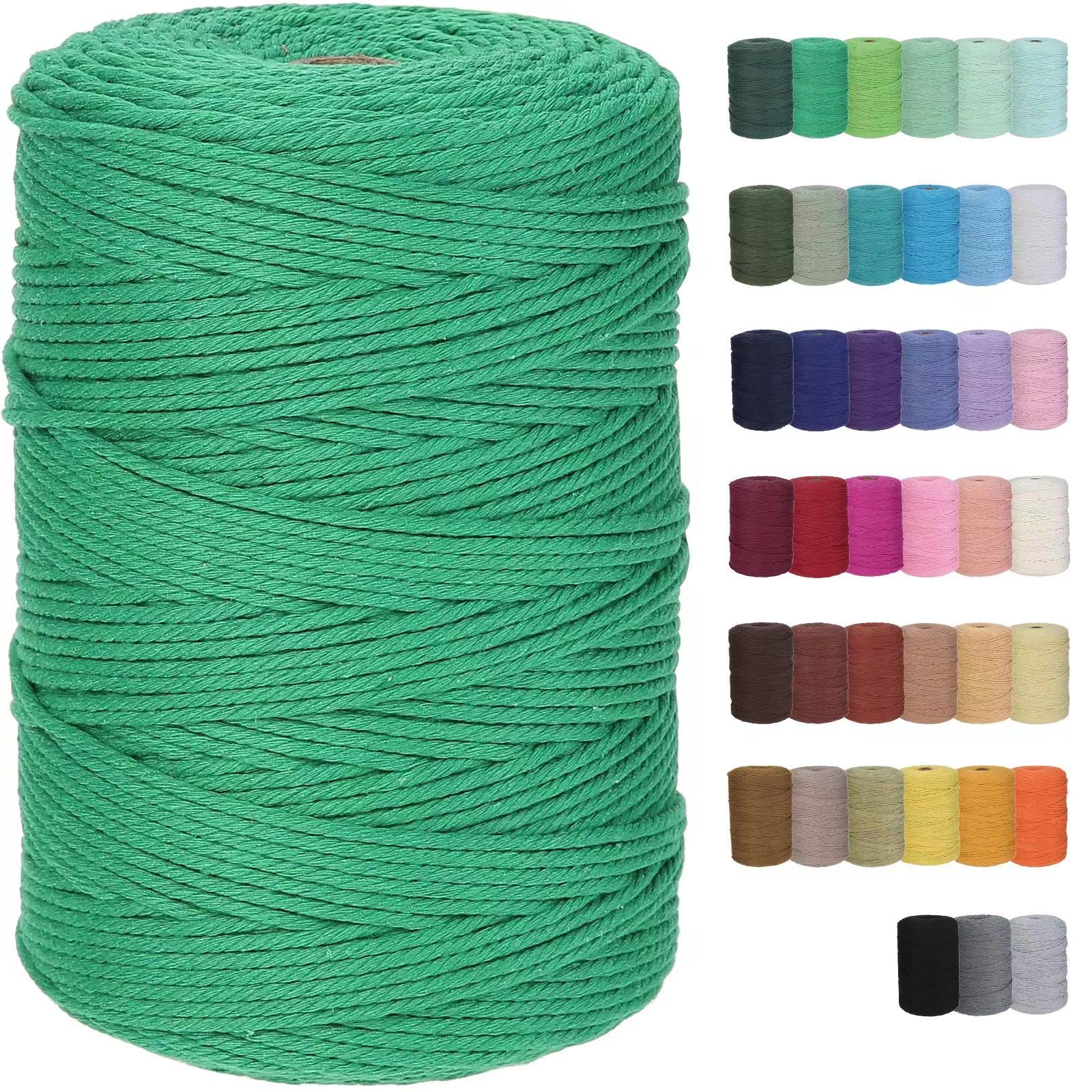 GOHOF Macrame Cord 3mm x 328yards Natural Cotton Rope - Soft Colored Macrame Supplies for Plant Hanger, Wall Hanger, Dreamcatcher (Dark Green) — image 1