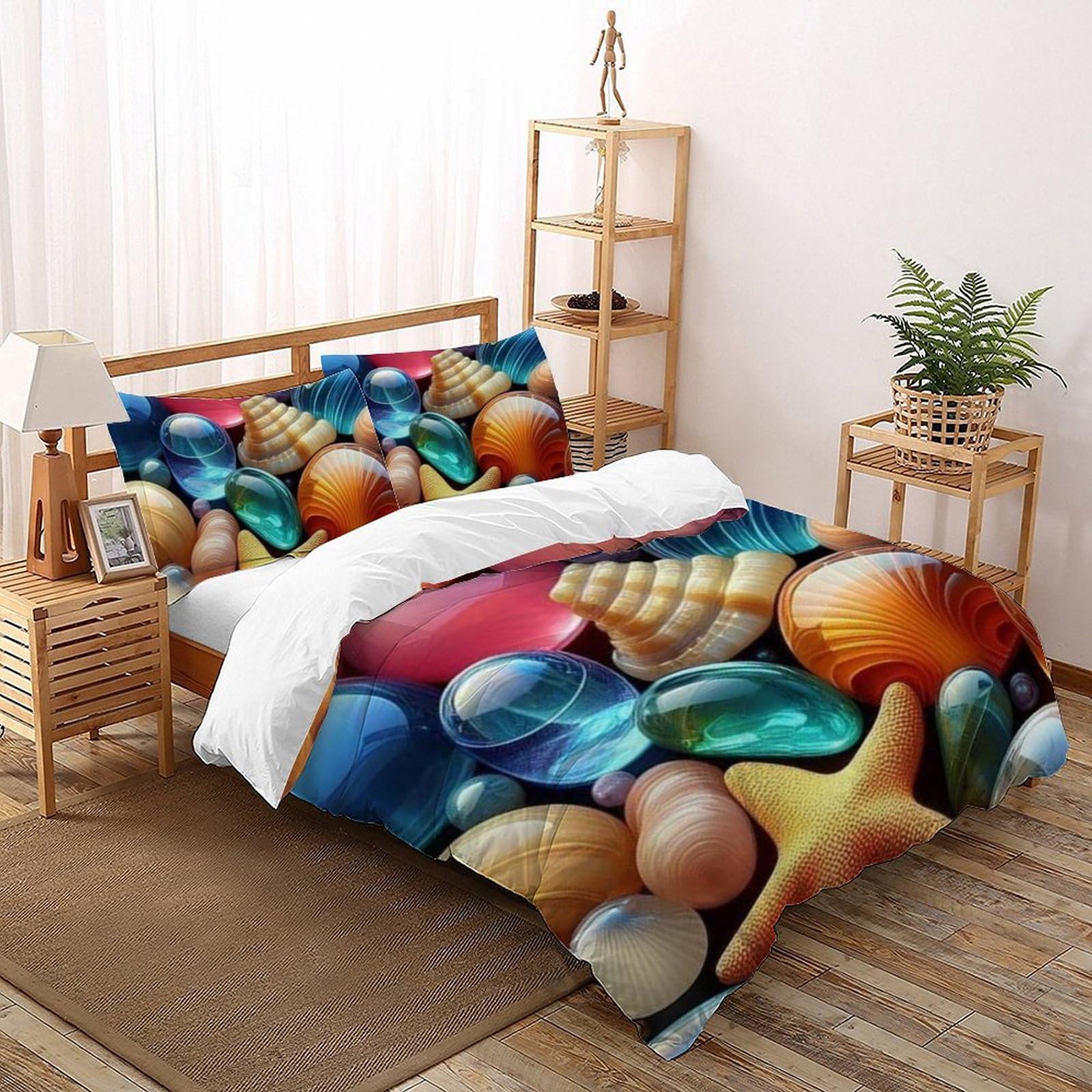 Housse de couette 200x200 romantique imprimé 3D plage pour des nuits douces pleines de sérénité