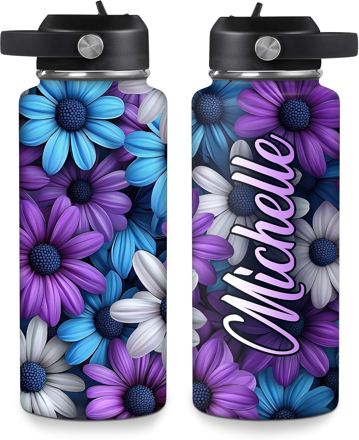 Hyturtle Personalized Daisy Water Bottle - Custom Name Insulated Stainless Steel Bottle 18 oz 32 oz - Floral Lover Birthday Gifts for Women Girls - Gifts For Daisy Flower Lover On Christmas
