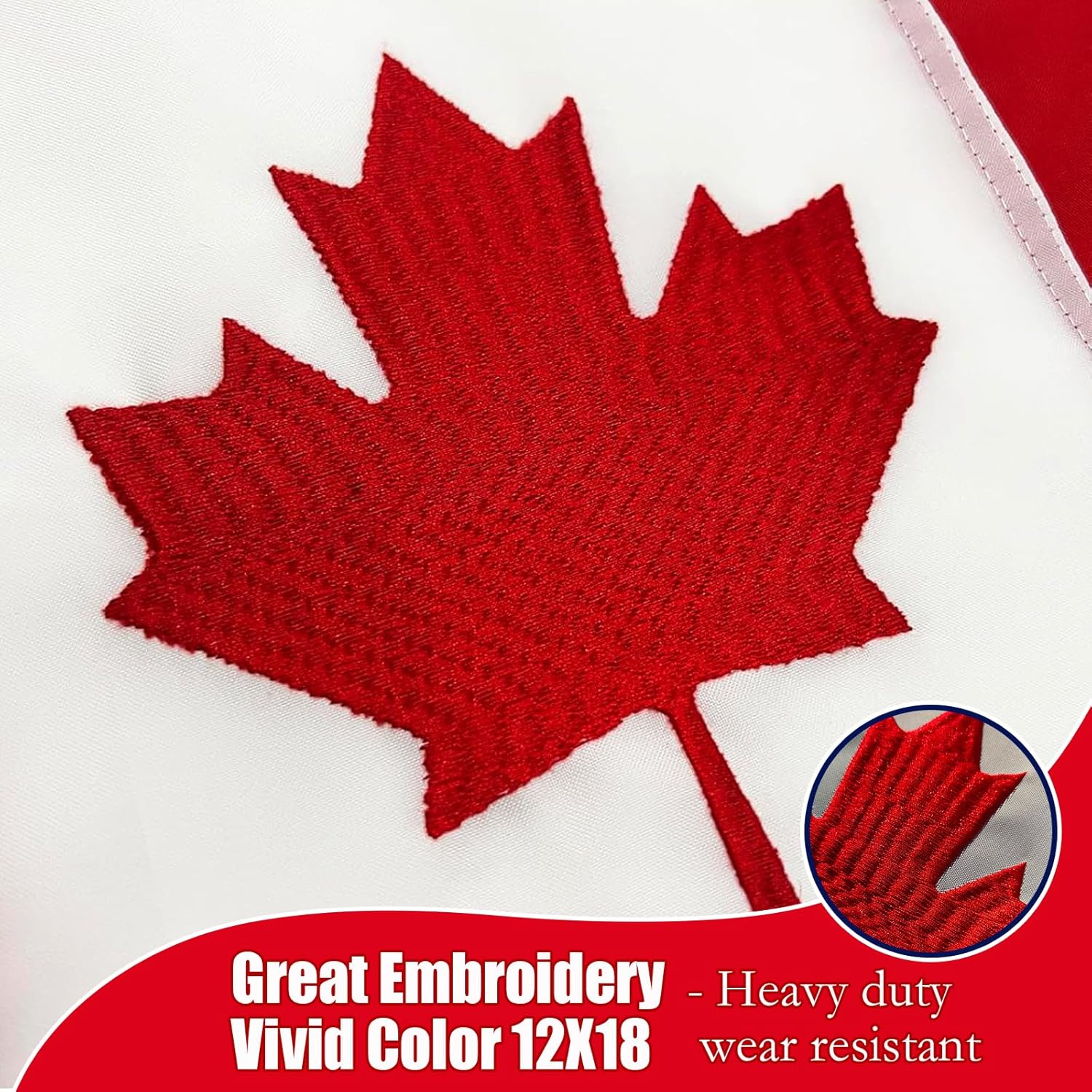 Canadian Boat Flag 12x18 Inches Heavy Duty Embroidered Small Canadian Flag Outdoor Double Sided Canada Maple Leaf Flags with Sewn Stripes 2 Brass Grommets - Image 3