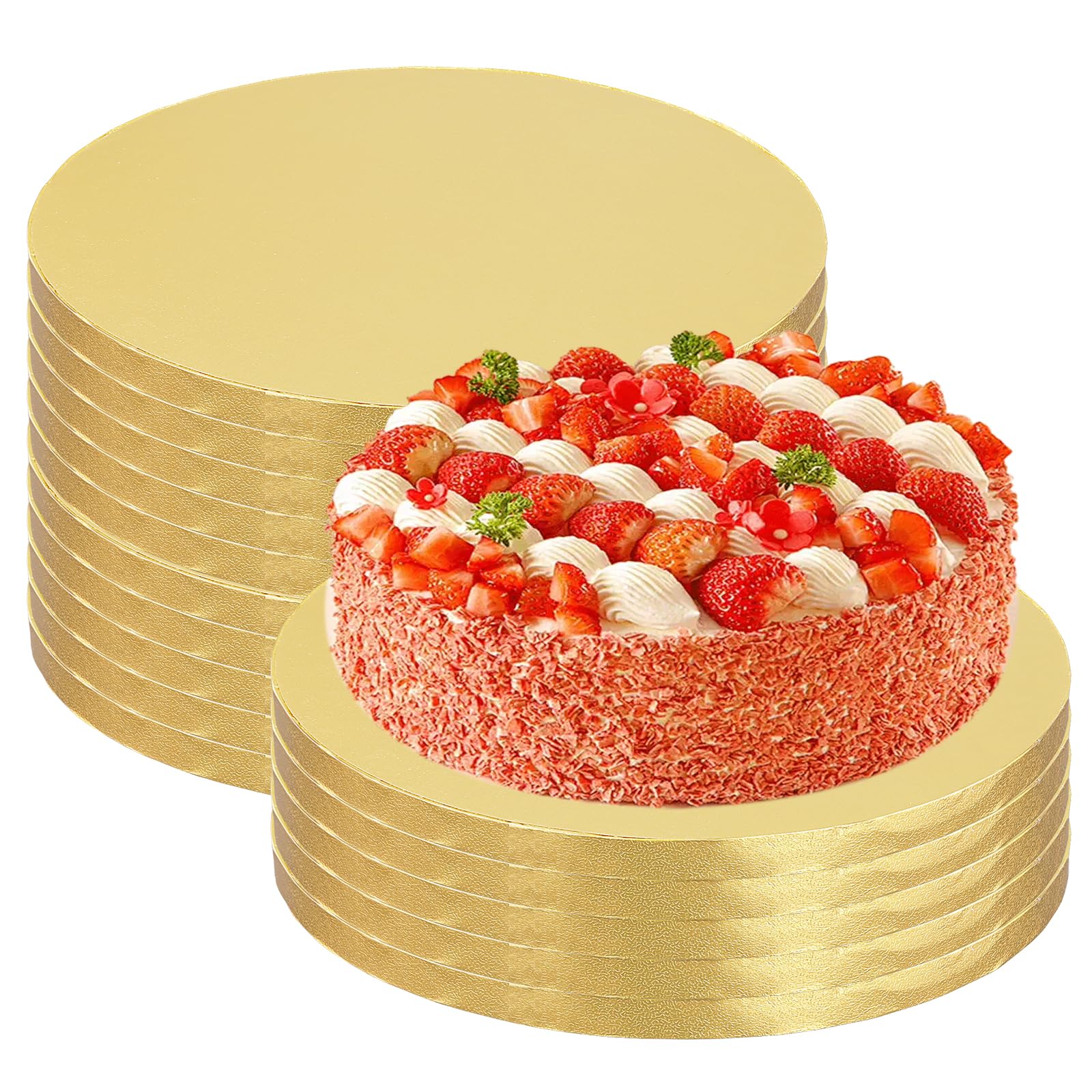 LEXININ Lot de 15 planches à gâteau rondes dorées de 25 cm, décoration de fête