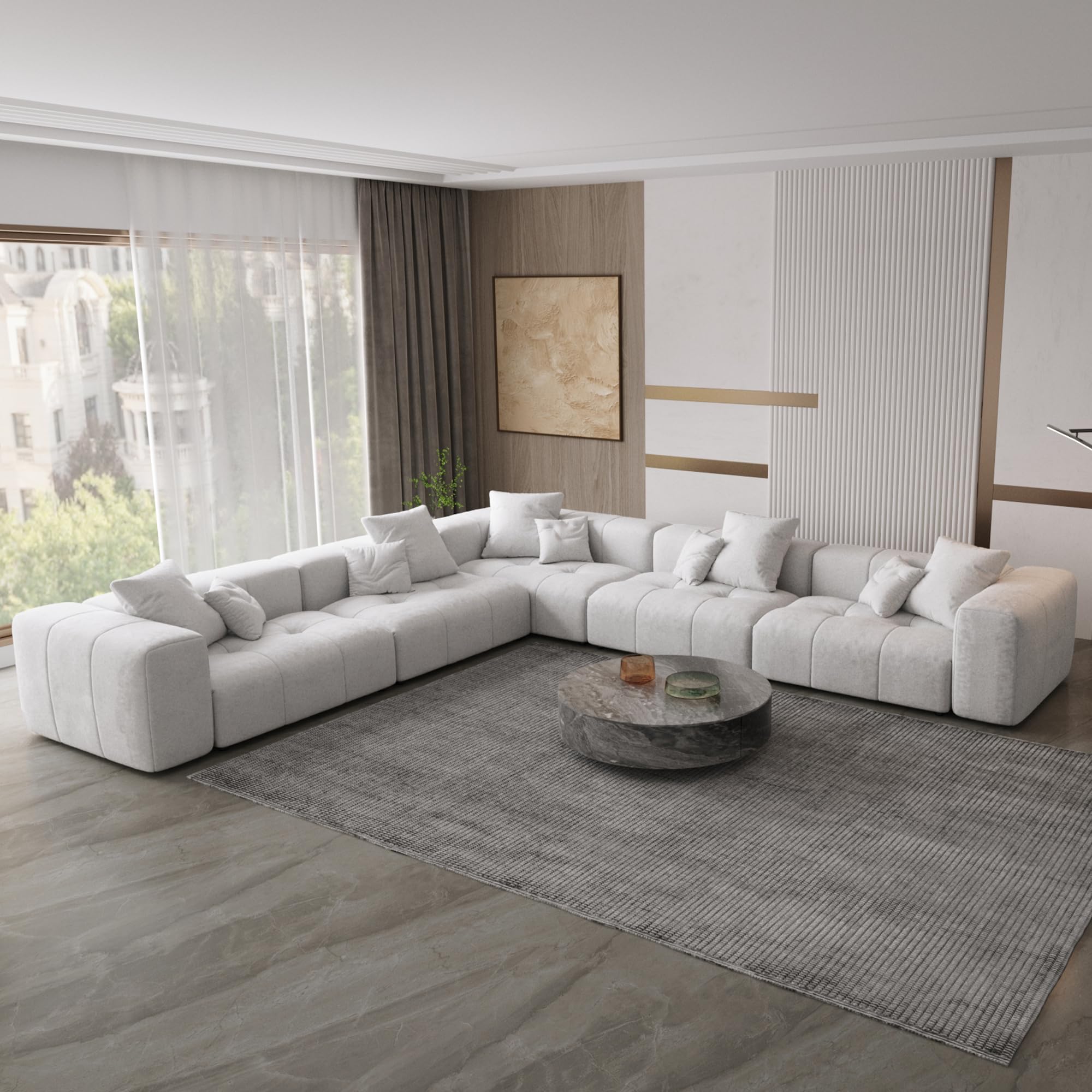 WJShome Oversized Modular Sectional Sofa, V Shaped Couch with Ottoman,Sectional Couches for Living Room,Large Linen Deep Seat with Pillow Couches for