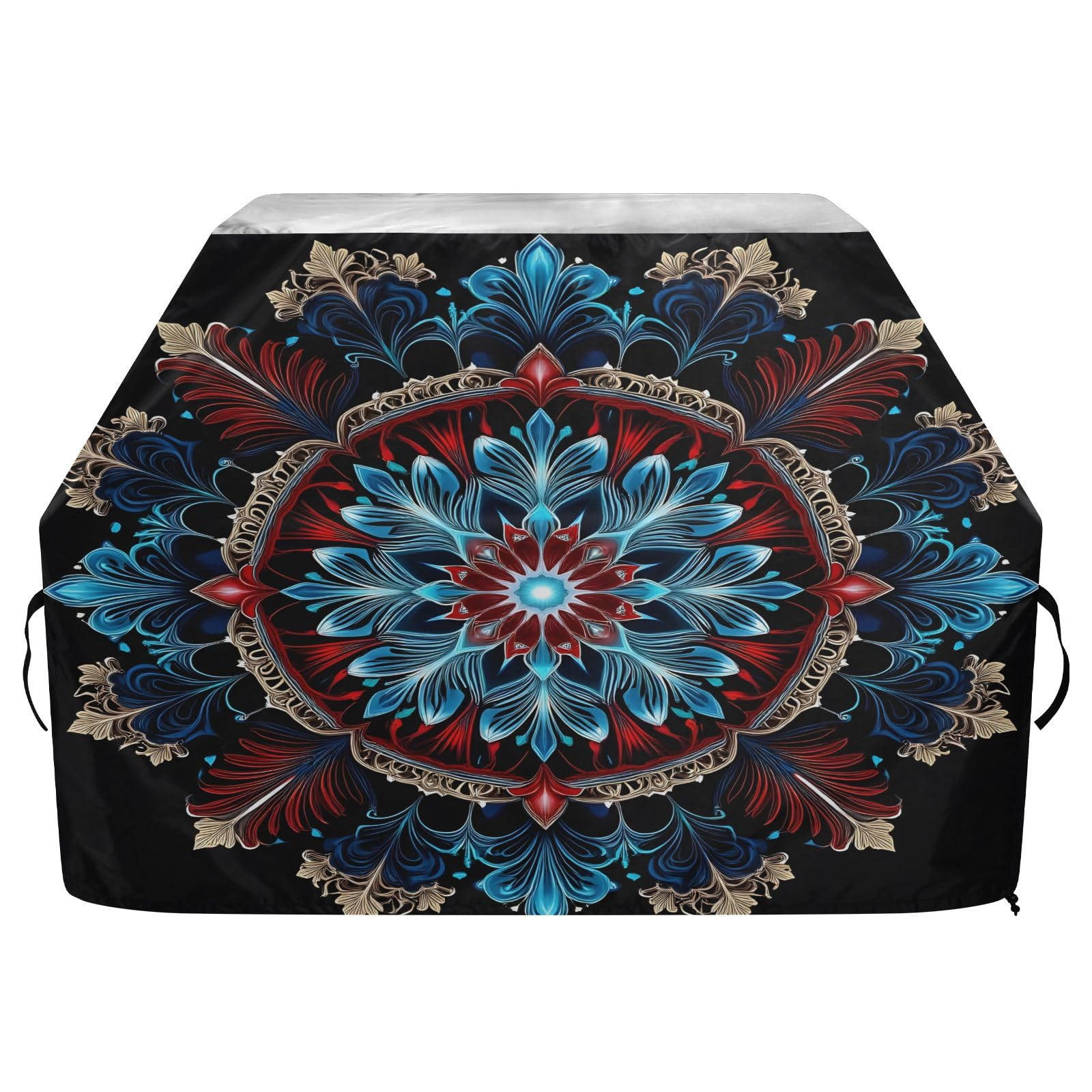 Copertura per barbecue di alta qualità, impermeabile, resistente allo sbiadimento, resistente, adatta per griglie fino a 25 cm in rosso blu mandala