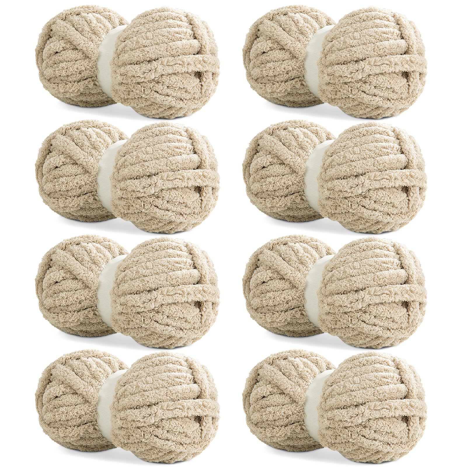HOMBYS Khaki Chunky Chenille Yarn for Hand Knitting - Fluffy Soft Jumbo Crocheting, Super Bulky for Chunky Blanket, Large Thick Arm Knitting - 8 Pack Plush Fuzzy