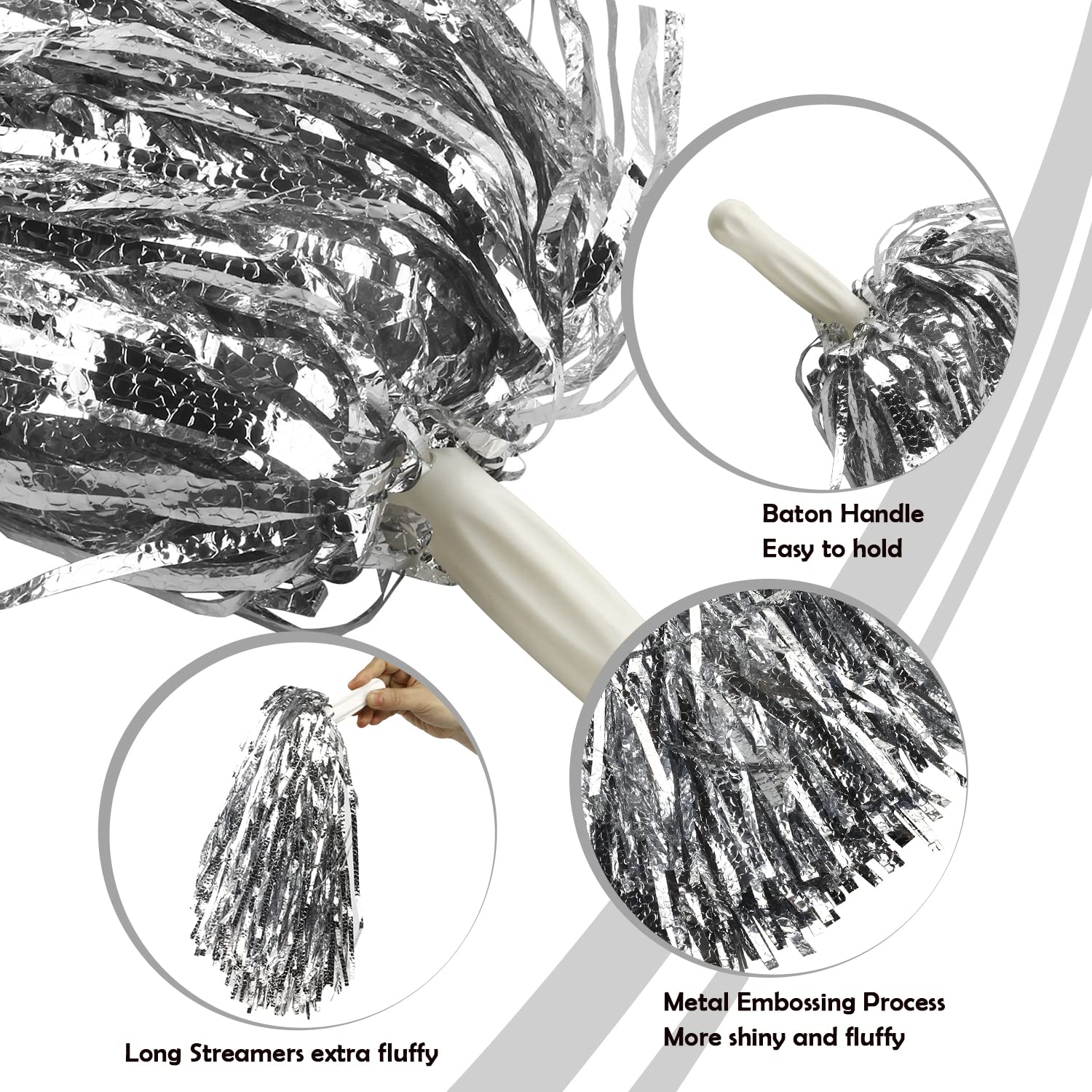 Lovecheer Cheerleading-Pompons Metallisch – Mit Taktstockgriff, 2 Stück, Für Sport & Partys